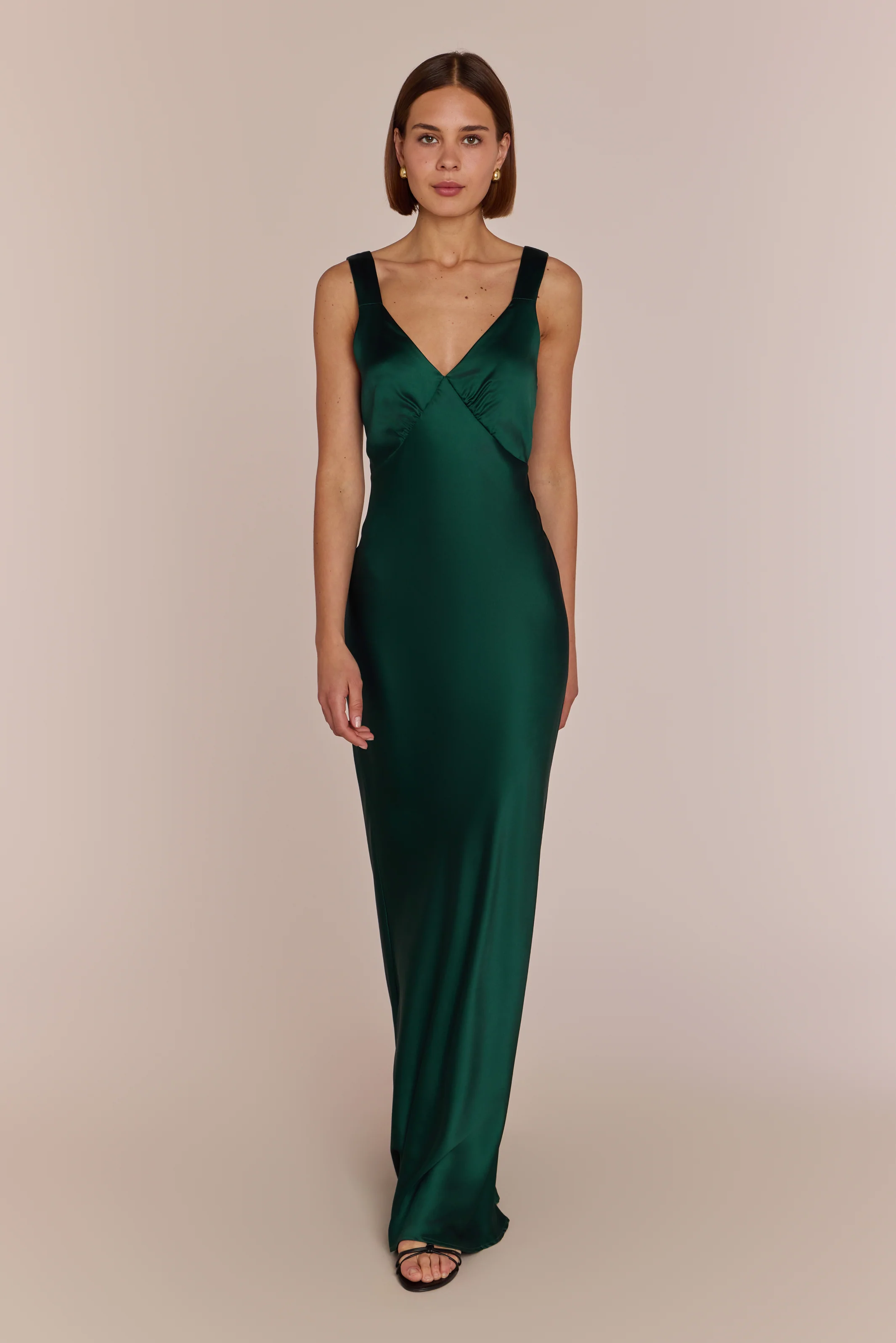 Amelia Dress in Forest Green Satin — Bias-Cut Maxi Bridesmaid Dress - Image 4