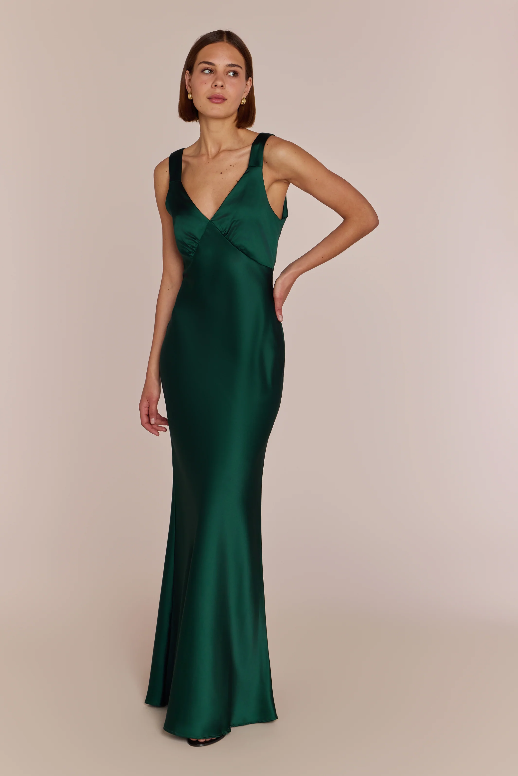 Amelia Dress in Forest Green Satin — Bias-Cut Maxi Bridesmaid Dress - Image 7