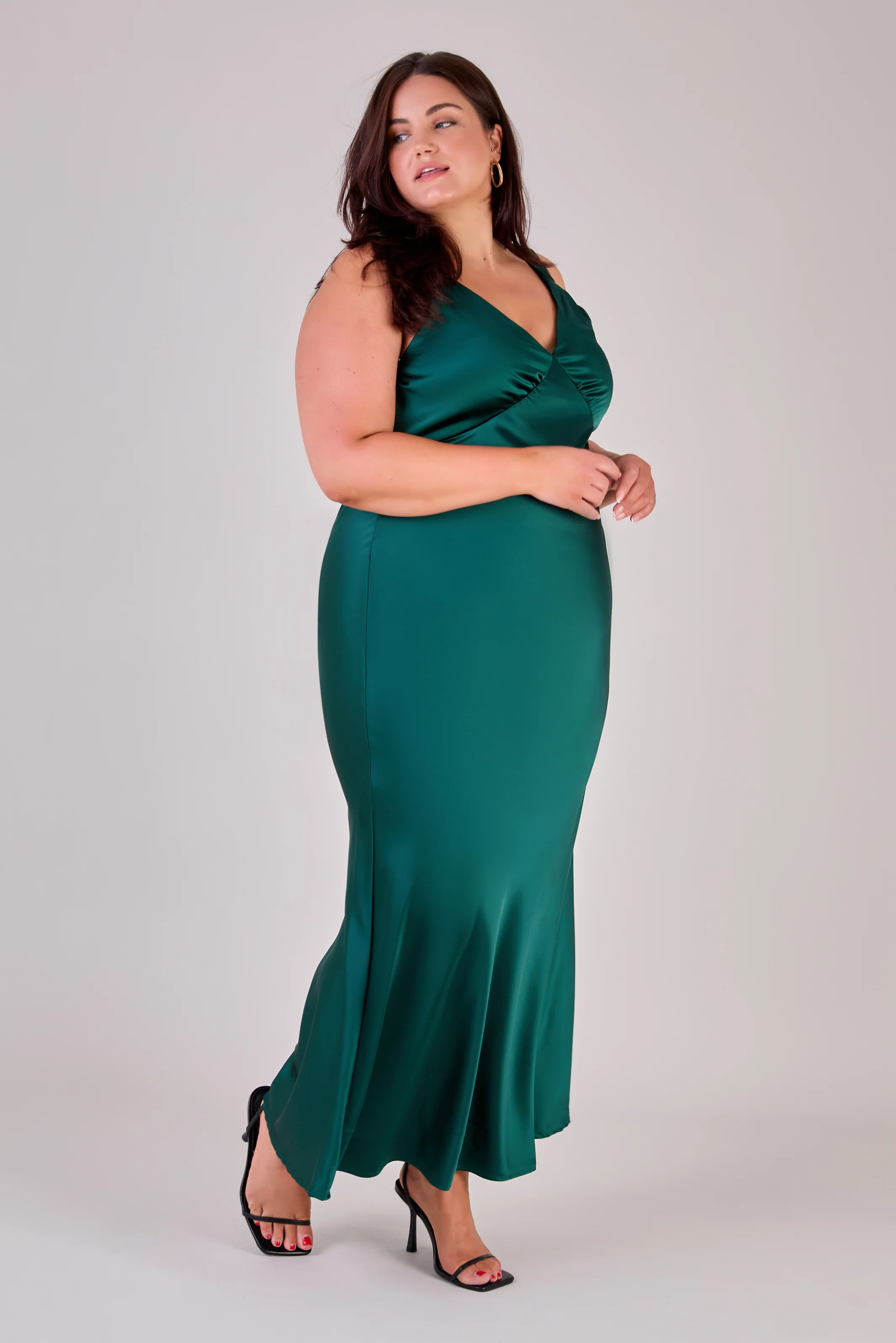Amelia Dress in Forest Green Satin — Bias-Cut Maxi Bridesmaid Dress - Image 8