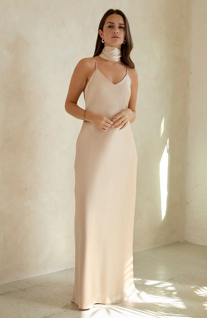 Brooklyn Dress in Champagne Satin - Image 3