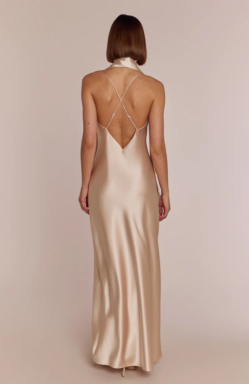 Brooklyn Dress in Champagne Satin - Image 4