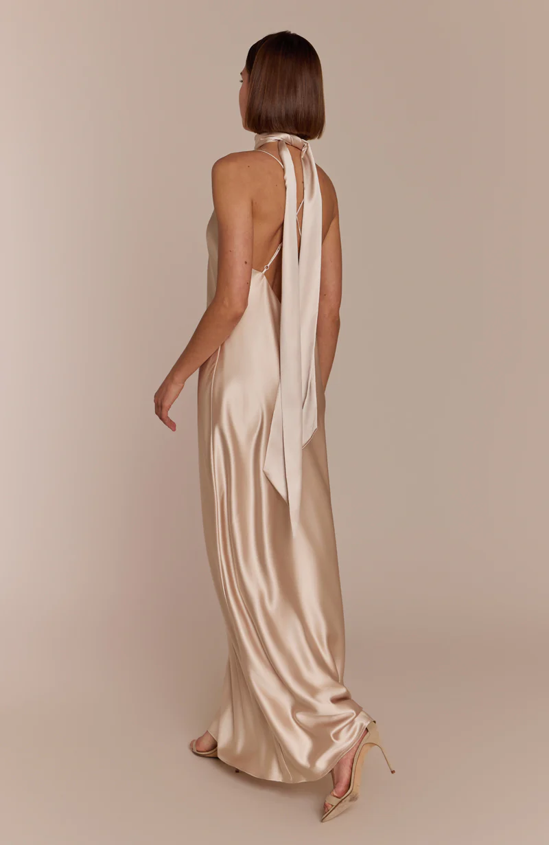 Brooklyn Dress in Champagne Satin - Image 5