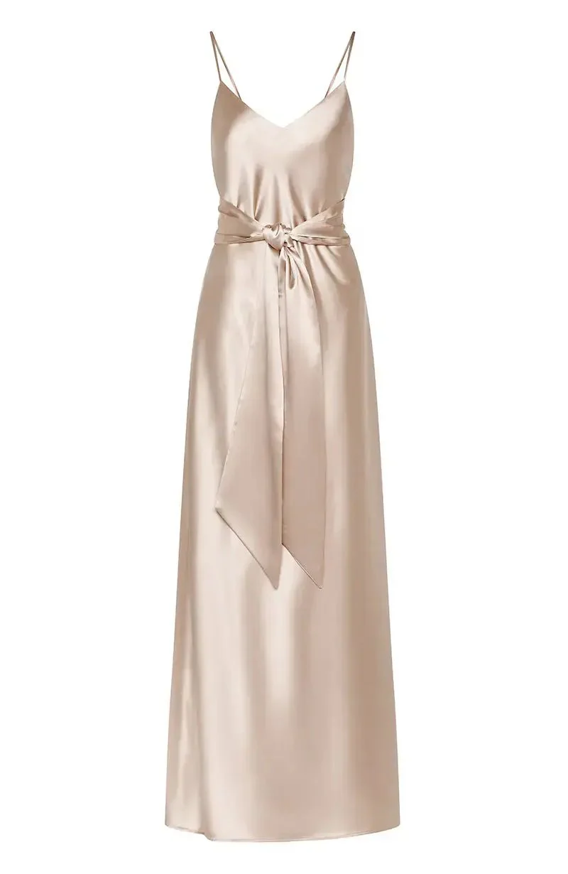 Brooklyn Dress in Champagne Satin - Image 8