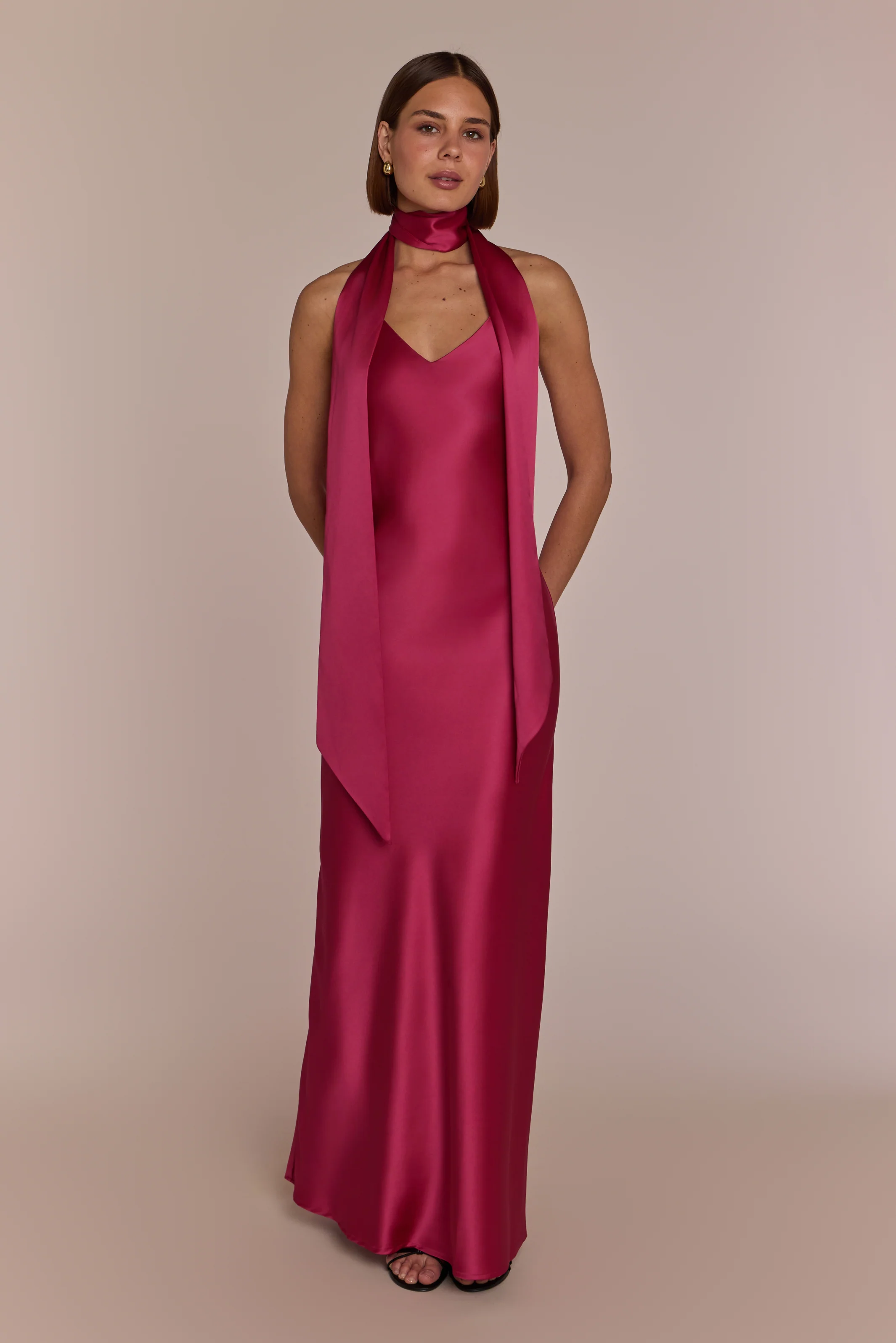 Brooklyn Dress in Hot Pink Satin - Image 3
