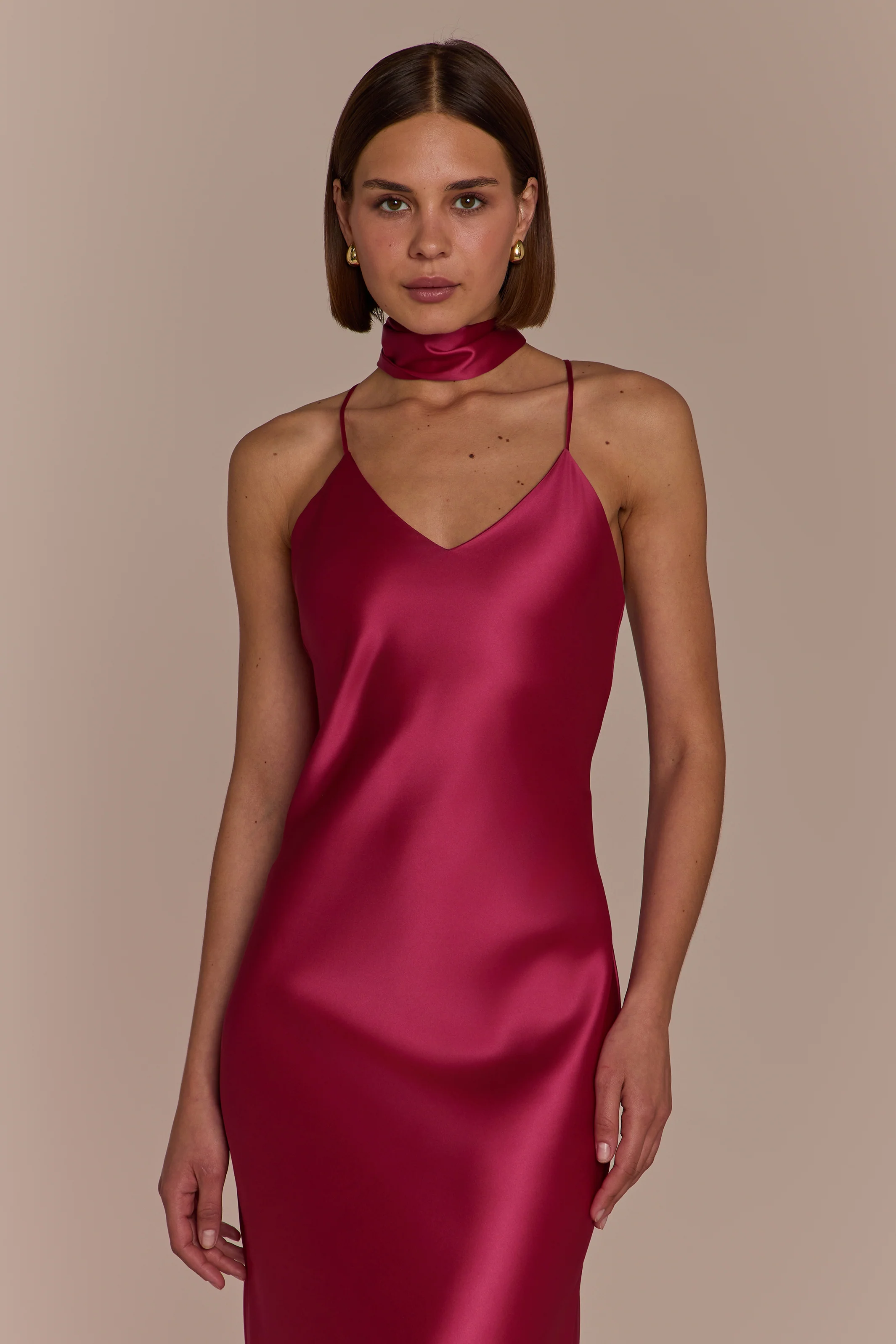 Brooklyn Dress in Hot Pink Satin - Image 4