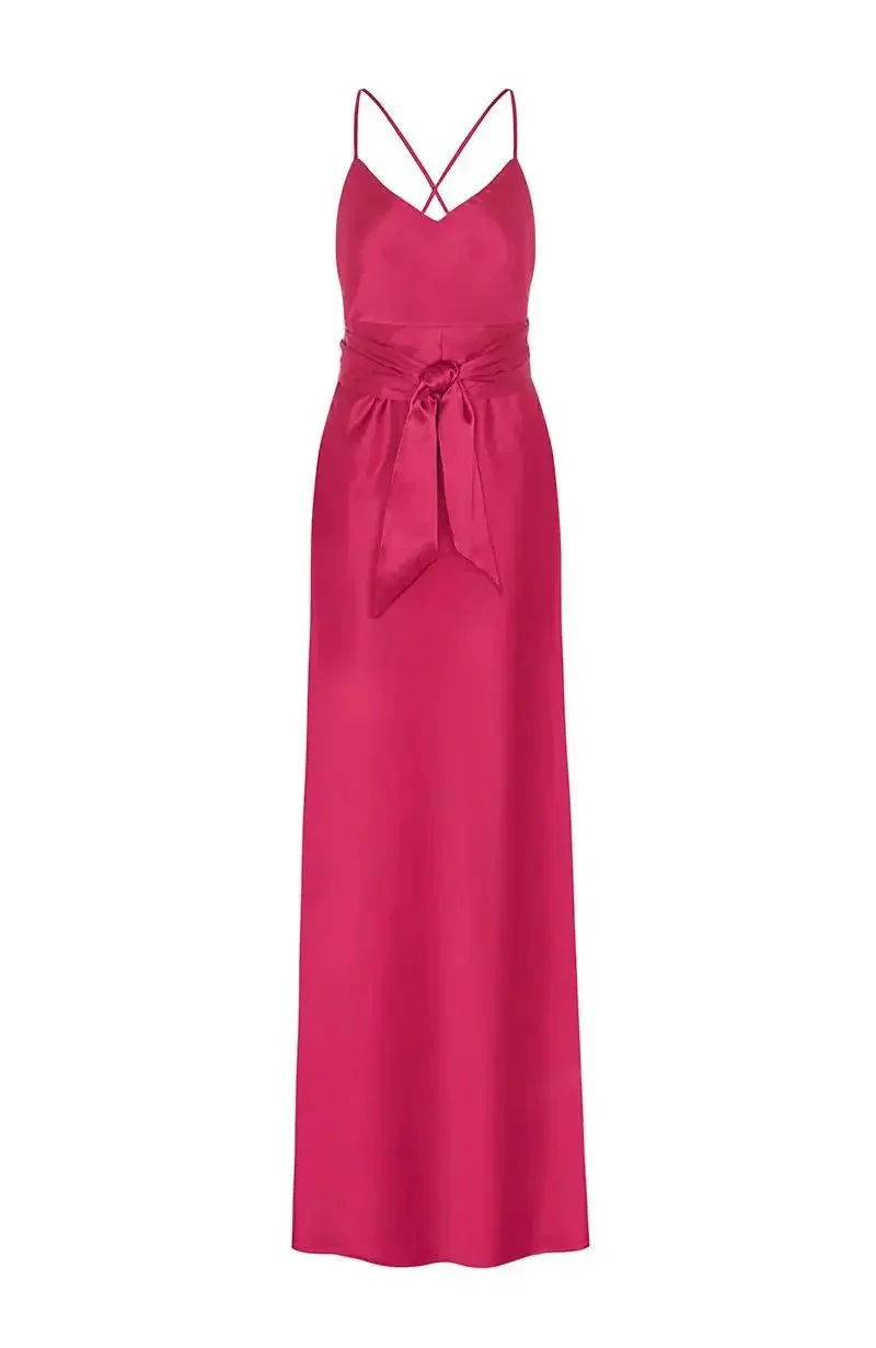 Brooklyn Dress in Hot Pink Satin - Image 5