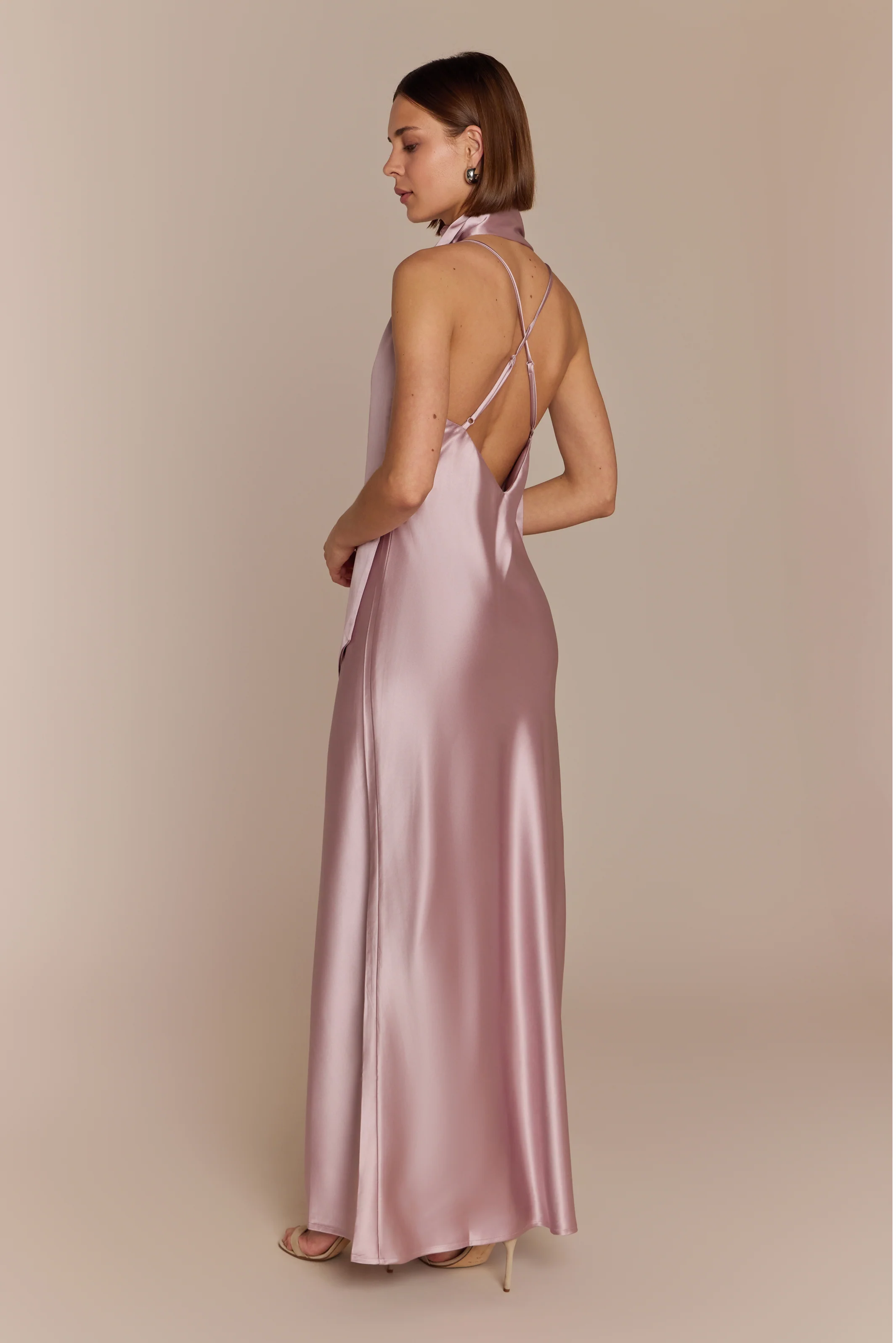Brooklyn Dress in Rose Pink Satin - Image 3