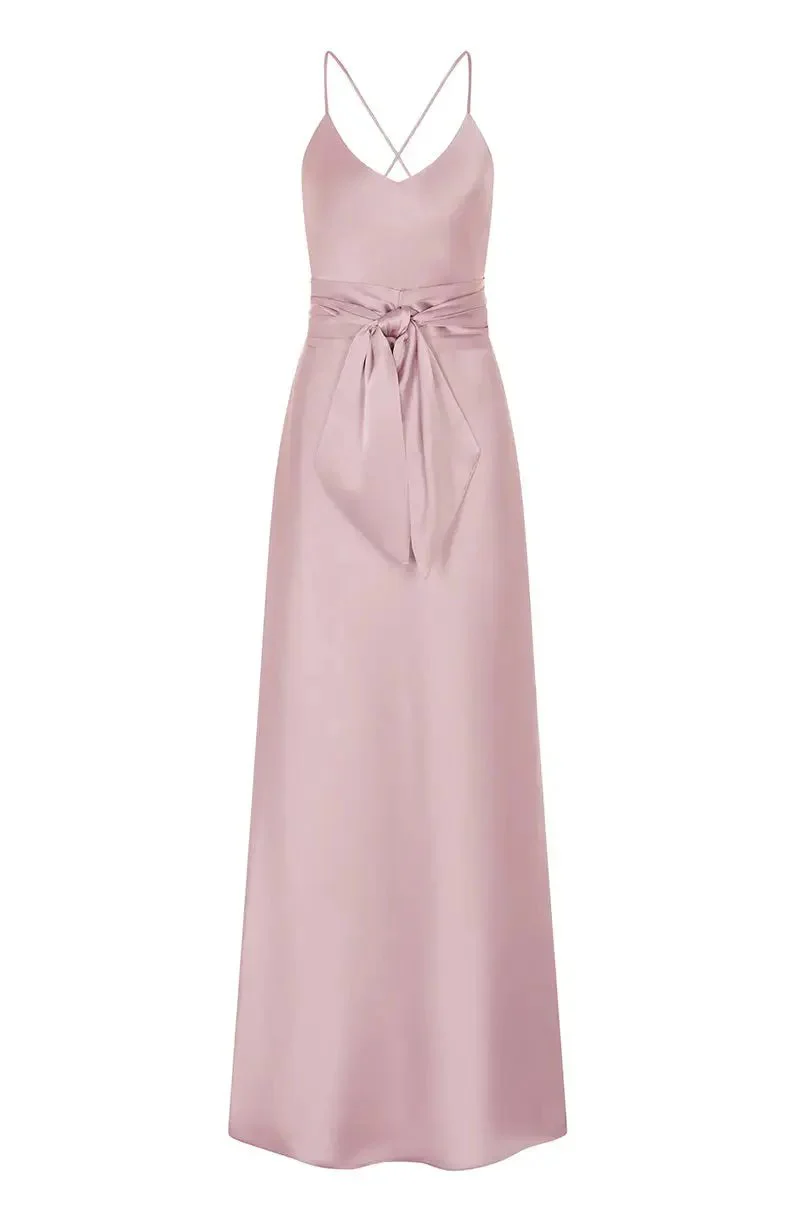 Brooklyn Dress in Rose Pink Satin - Image 4