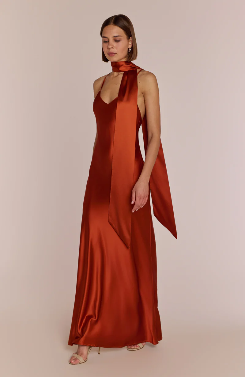 Brooklyn Dress in Burnt Orange Satin - Image 5