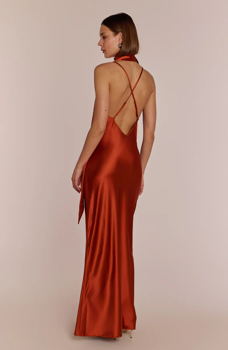 Brooklyn Dress in Burnt Orange Satin - Image 6