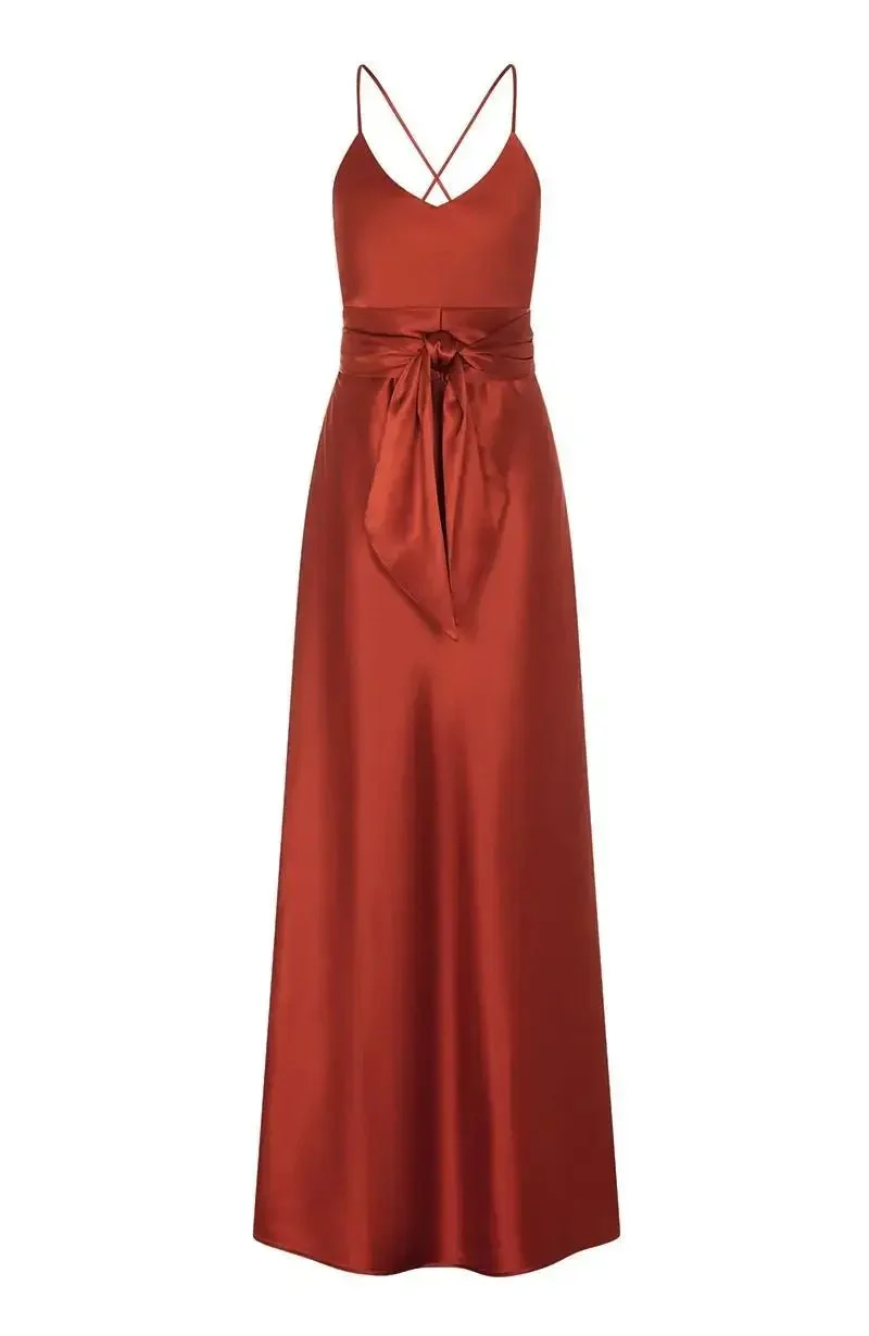 Brooklyn Dress in Burnt Orange Satin - Image 8