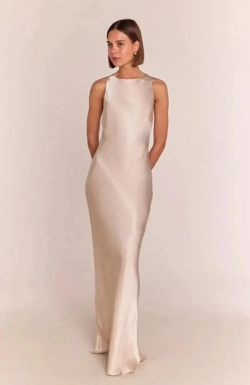 Paris Dress in Champagne Viscose Satin - Image 6