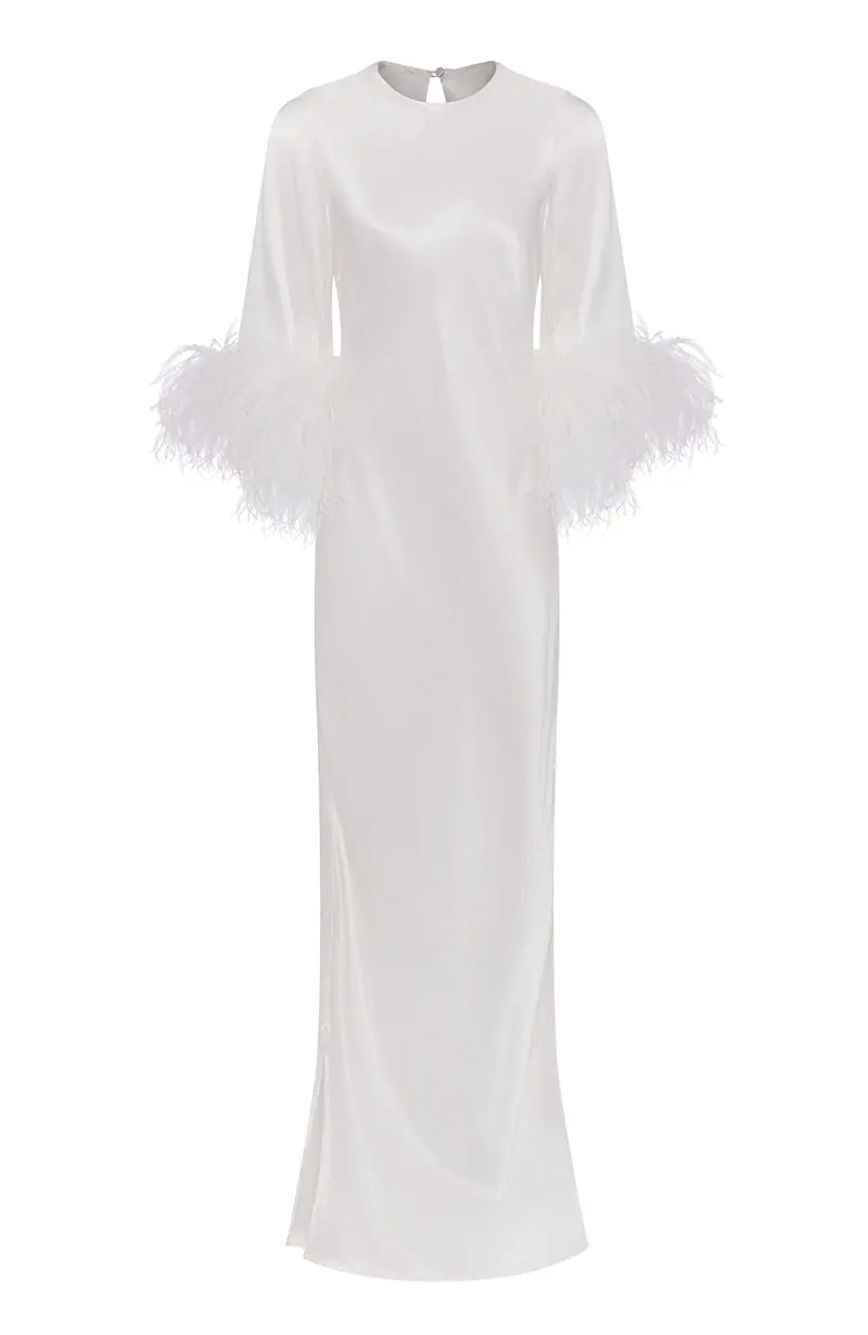 Dolly Feather Sleeve Dress in Ivory - Image 10