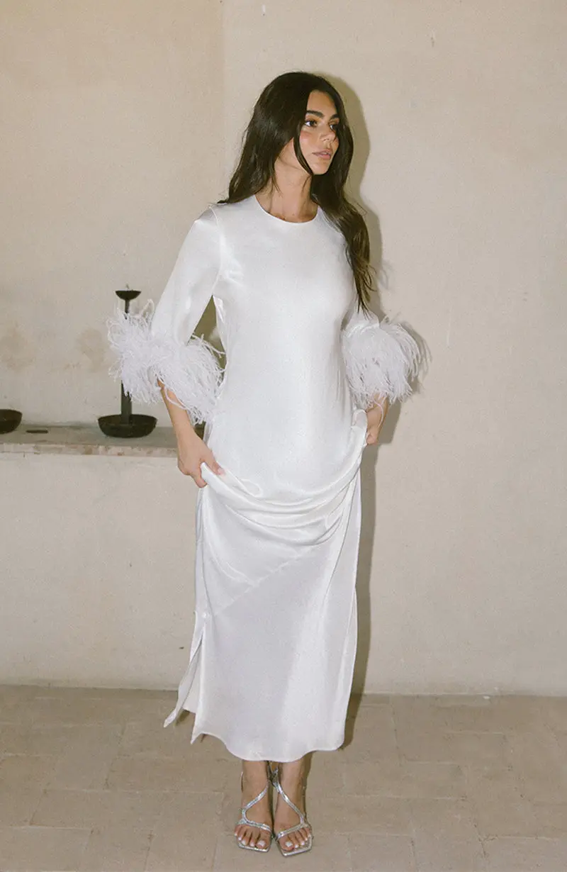 Dolly Feather Sleeve Dress in Ivory - Image 5