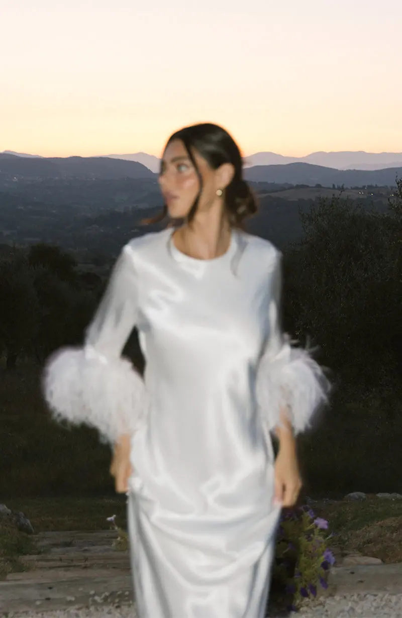 Dolly Feather Sleeve Dress in Ivory - Image 9
