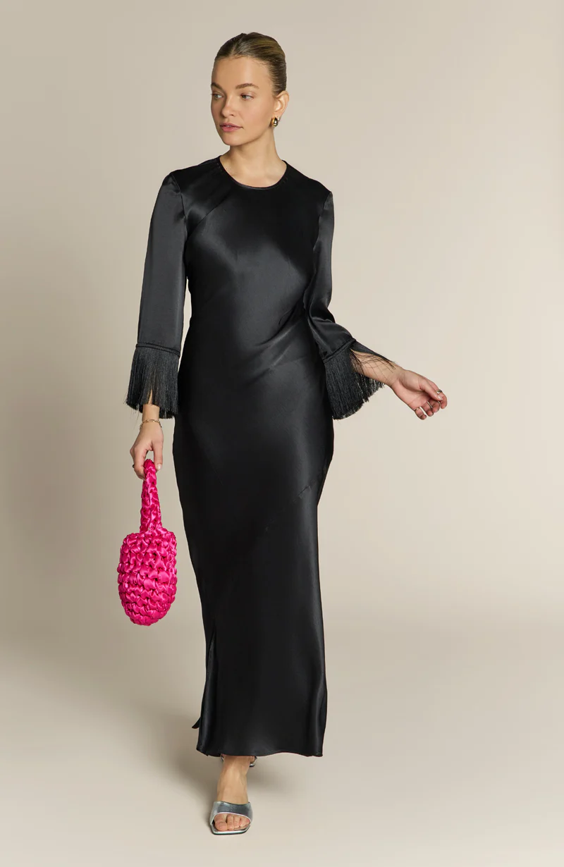 Dolly Fringe Sleeve Black Dress - Image 11