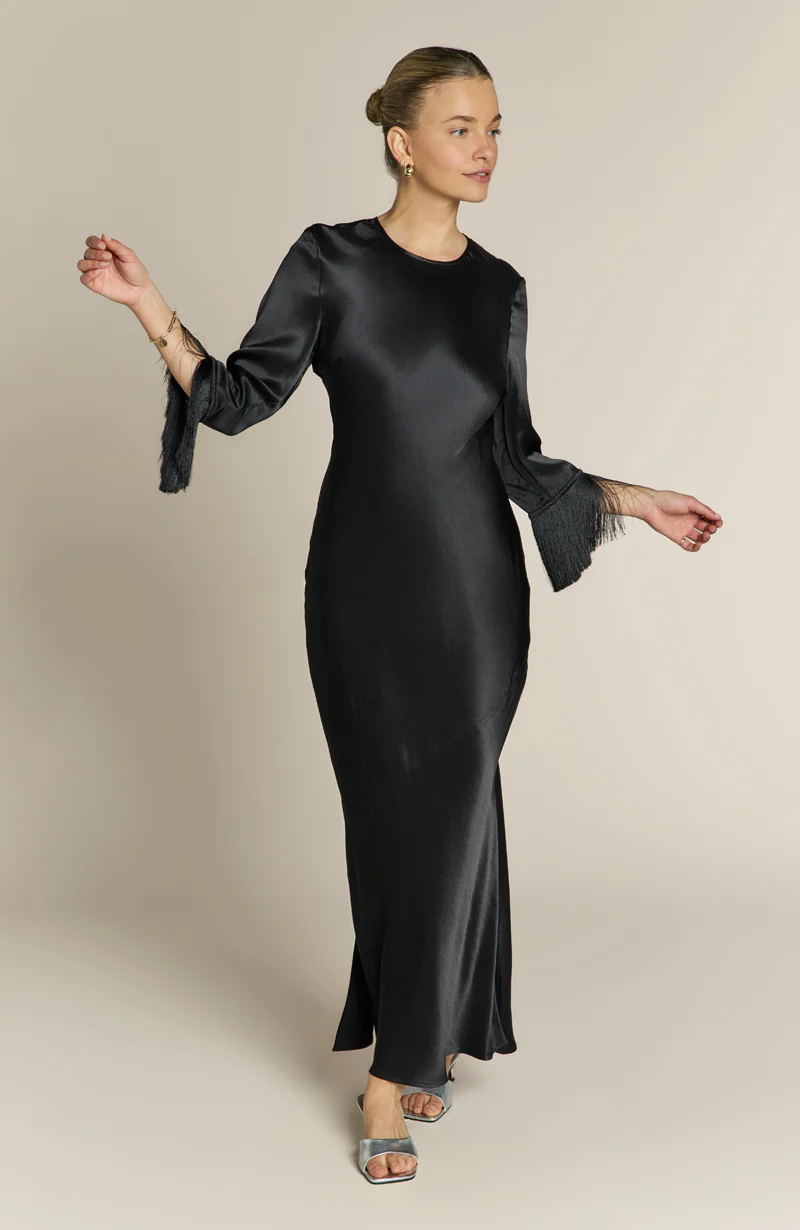 Dolly Fringe Sleeve Black Dress - Image 3