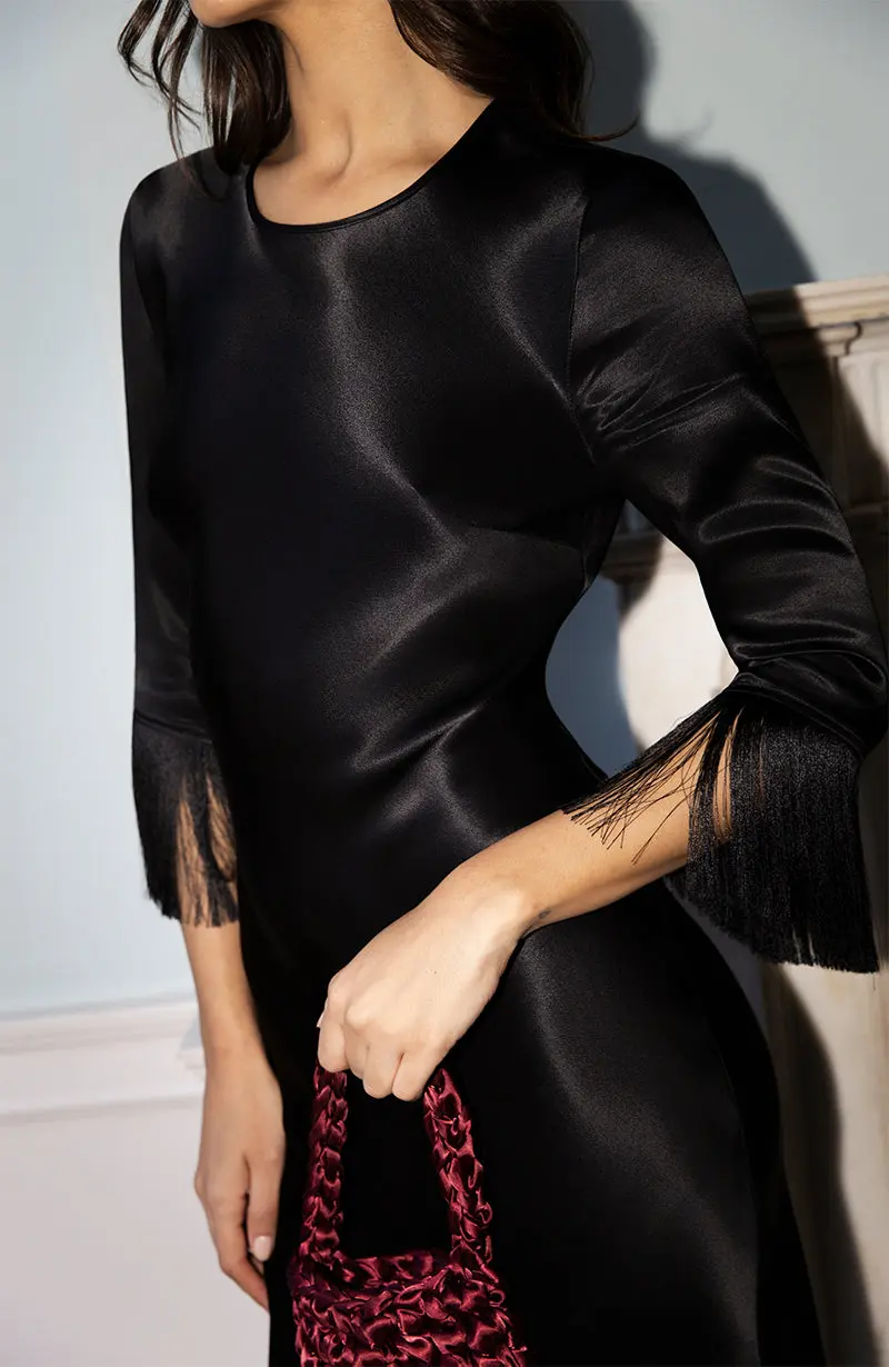 Dolly Fringe Sleeve Black Dress - Image 5