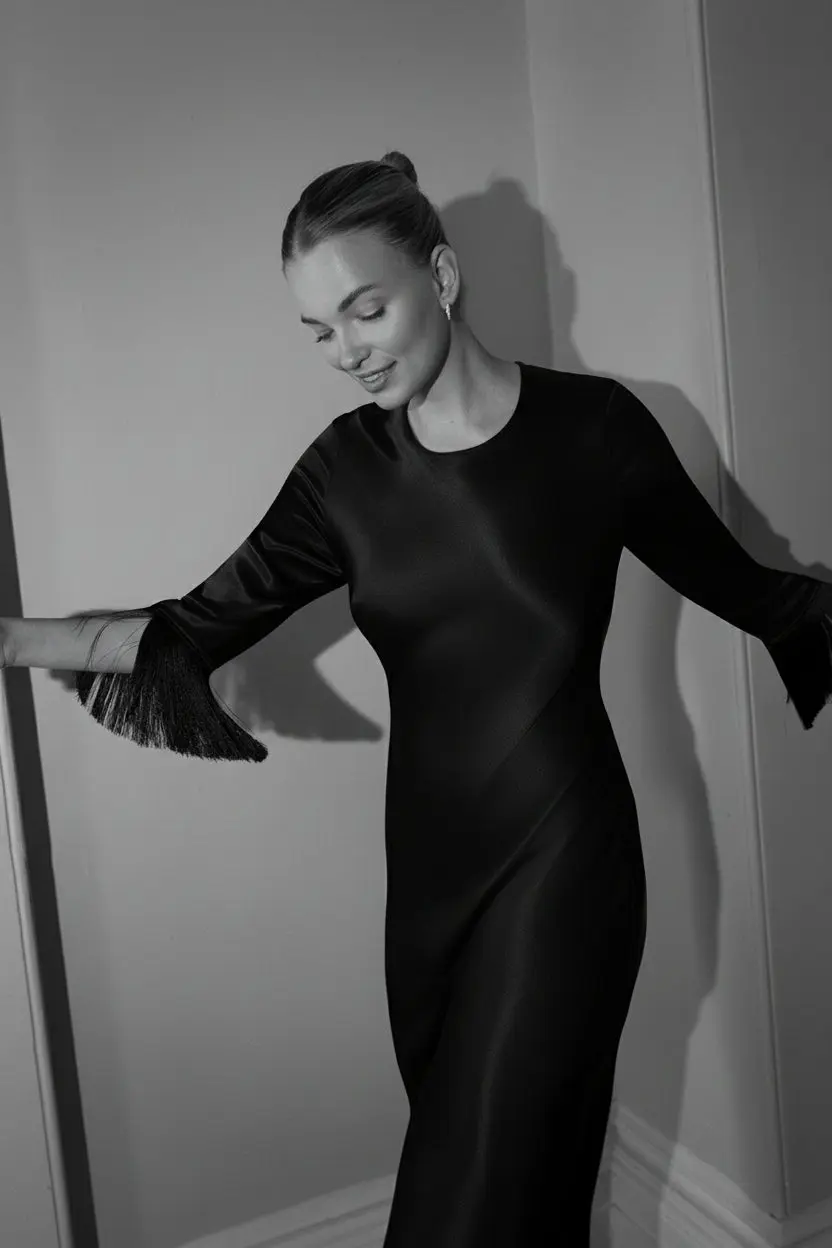 Dolly Fringe Sleeve Black Dress - Image 8