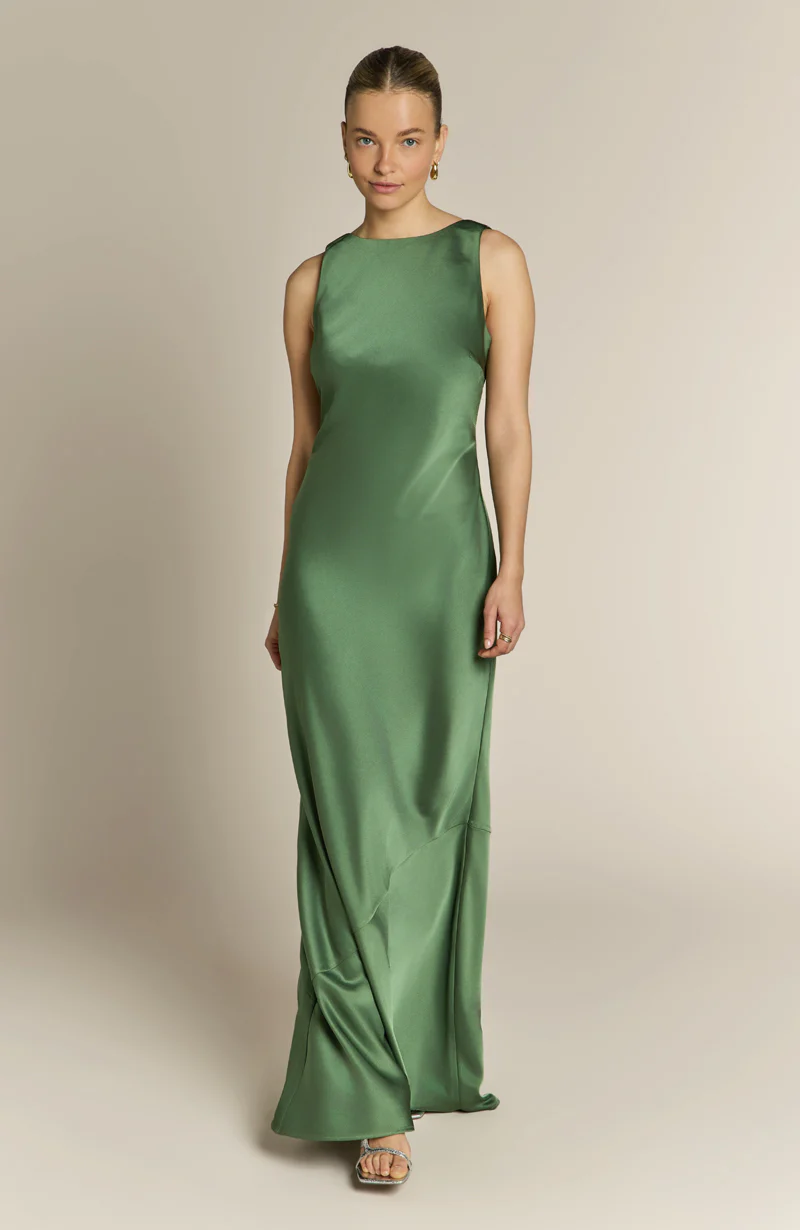 Paloma Scoop Back Dress in Olive Green - Image 3