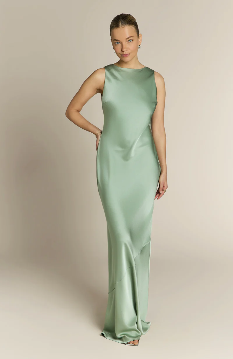 Paloma Scoop Back Dress in Sage Green - Image 3