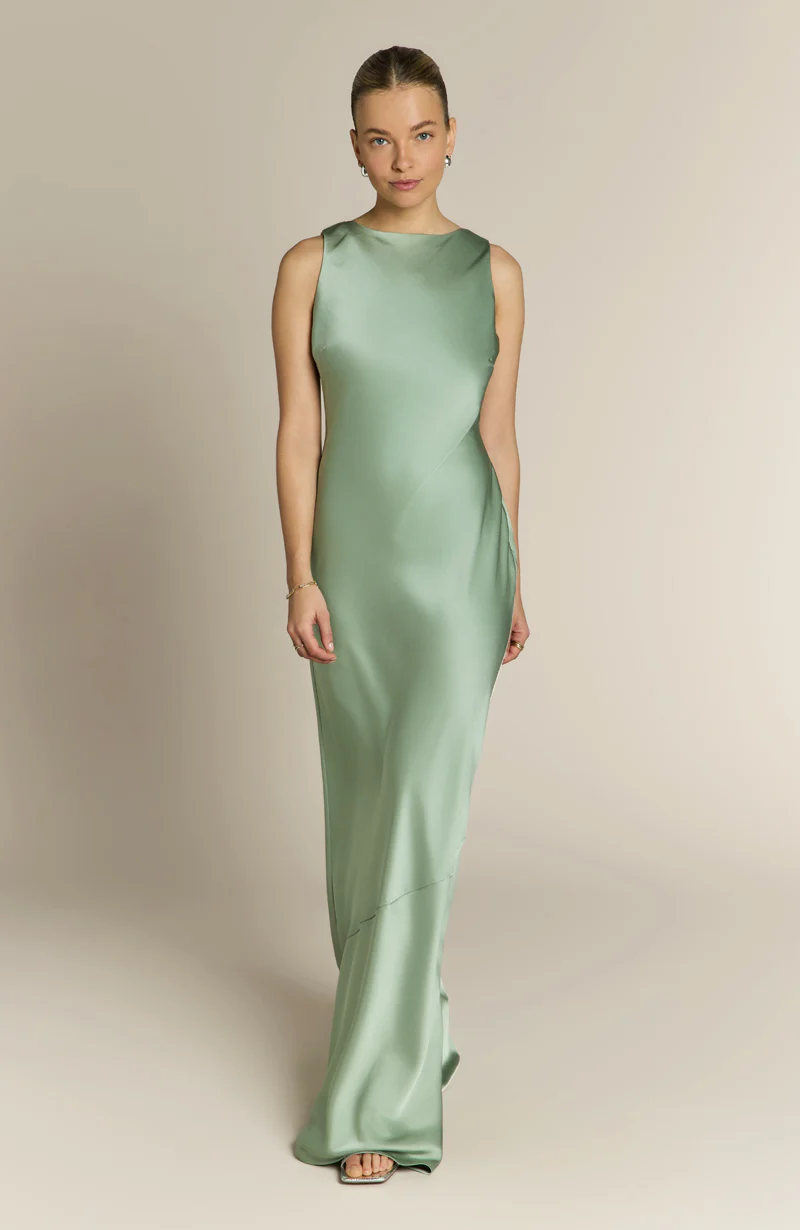 Paloma Scoop Back Dress in Sage Green - Image 4