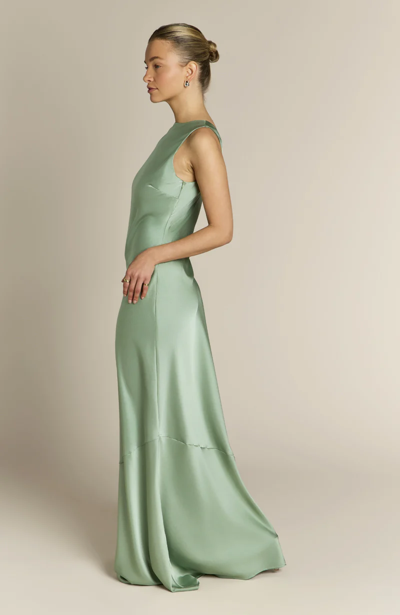 Paloma Scoop Back Dress in Sage Green - Image 5