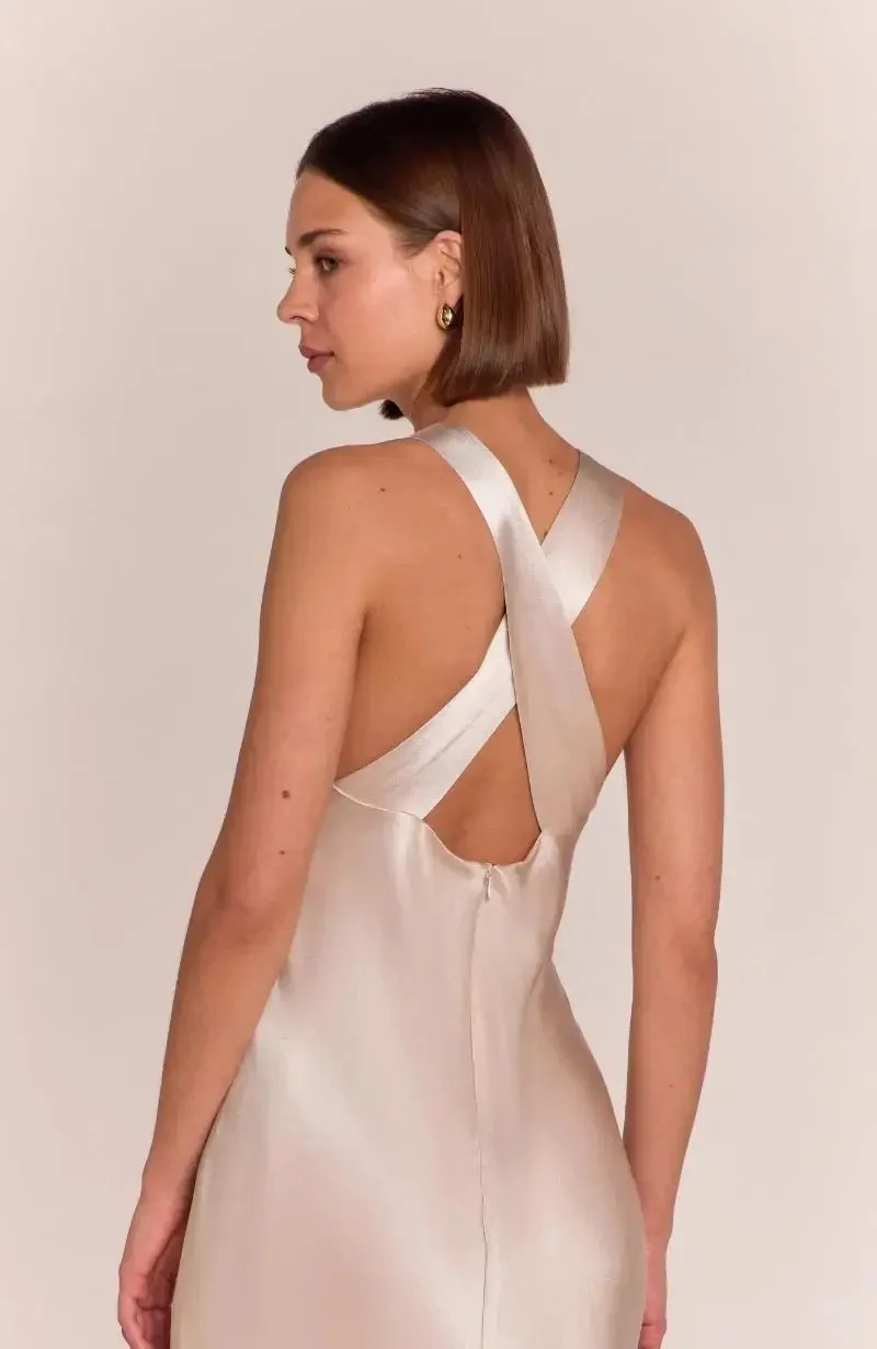 Paris Dress in Champagne Viscose Satin - Image 4