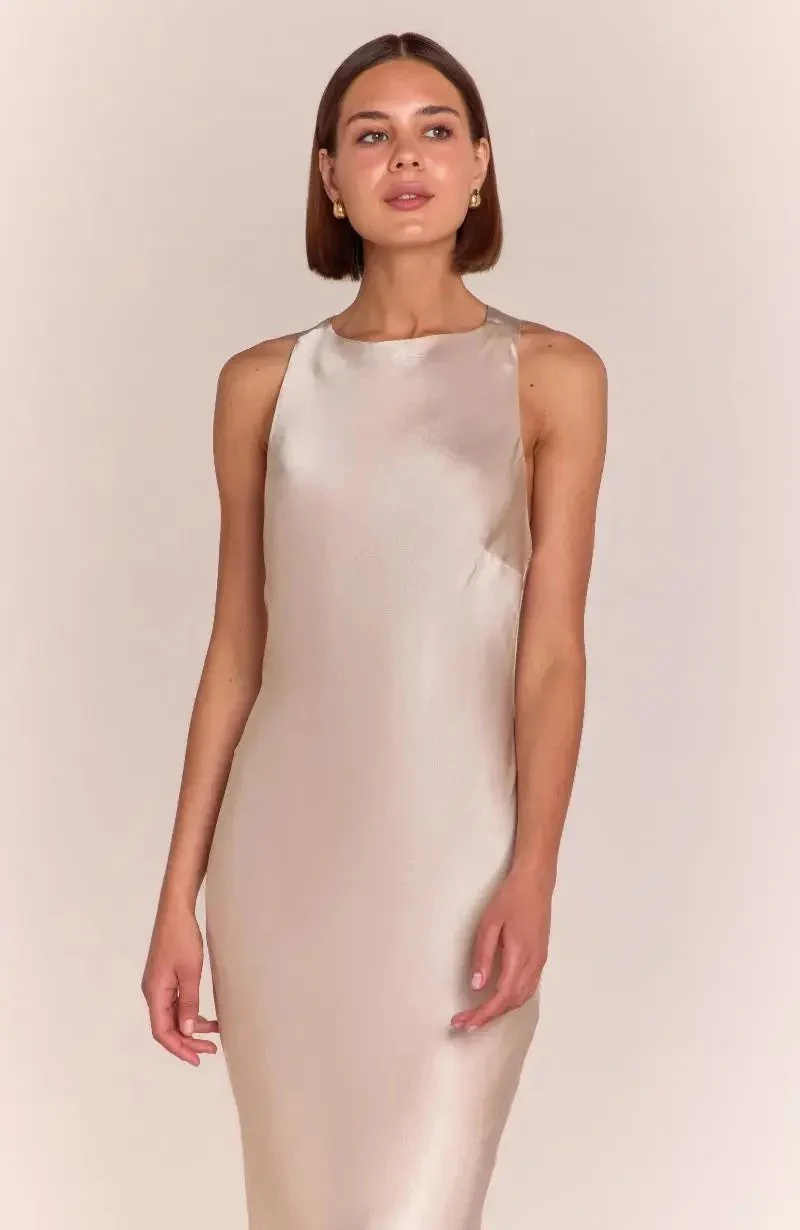 Paris Dress in Champagne Viscose Satin - Image 5