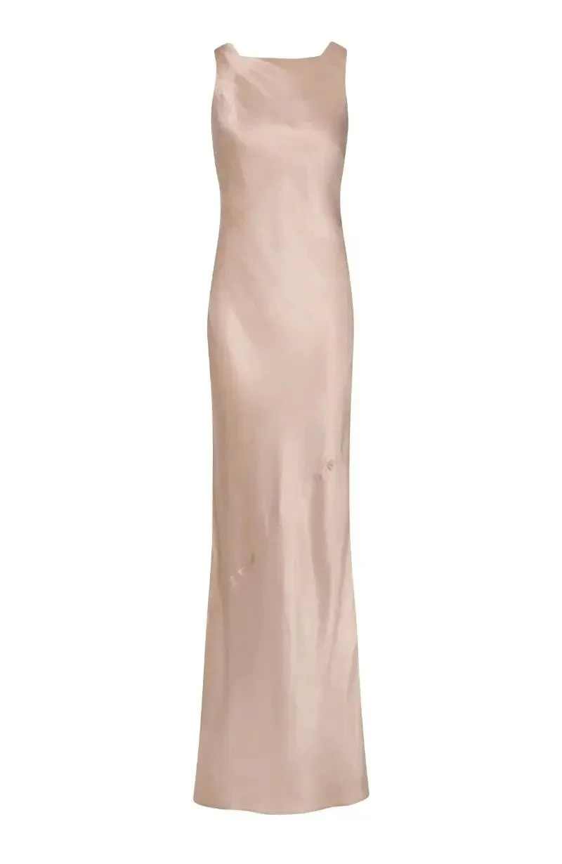 Paris Dress in Champagne Viscose Satin - Image 7