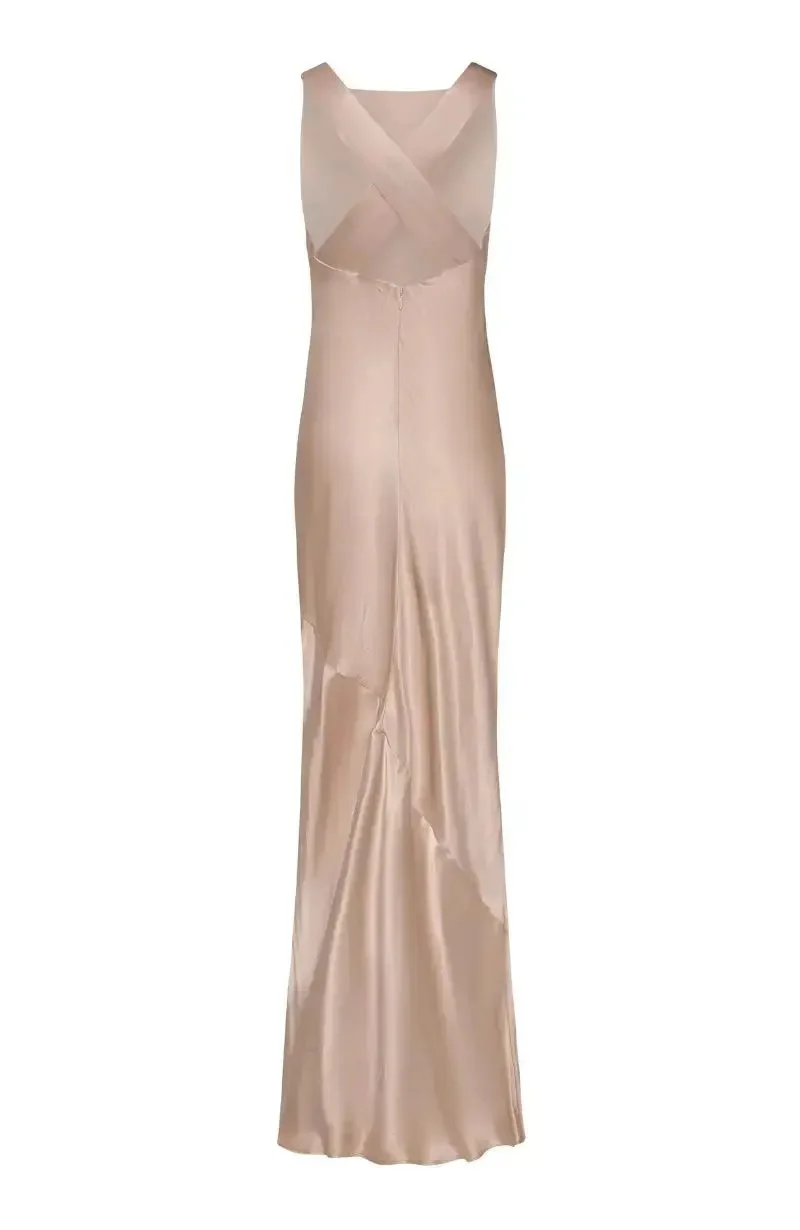 Paris Dress in Champagne Viscose Satin - Image 8
