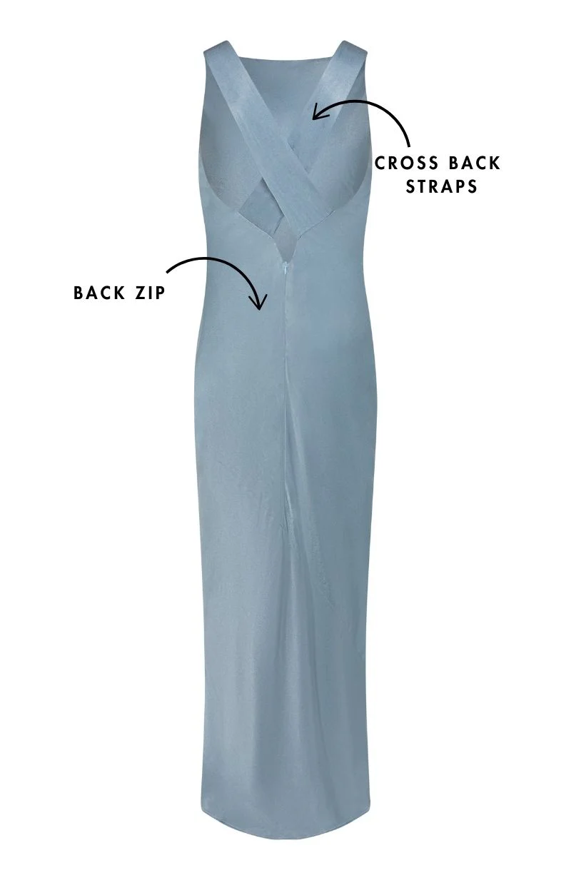 Paris Dress in Pale Blue Satin - Image 10