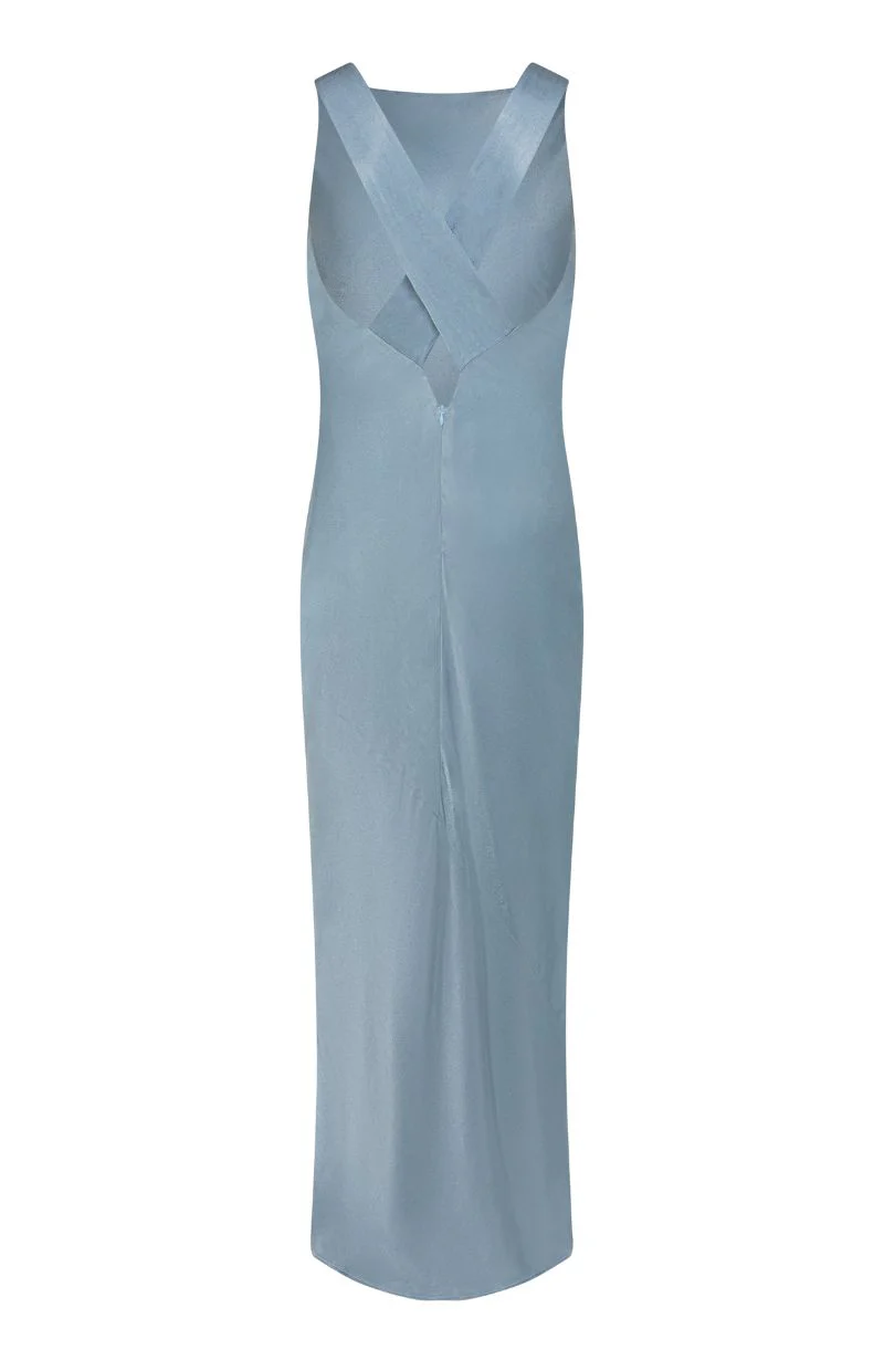 Paris Dress in Pale Blue Satin - Image 11