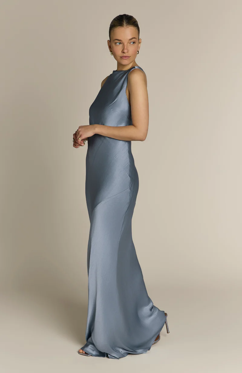 Paris Dress in Pale Blue Satin - Image 4