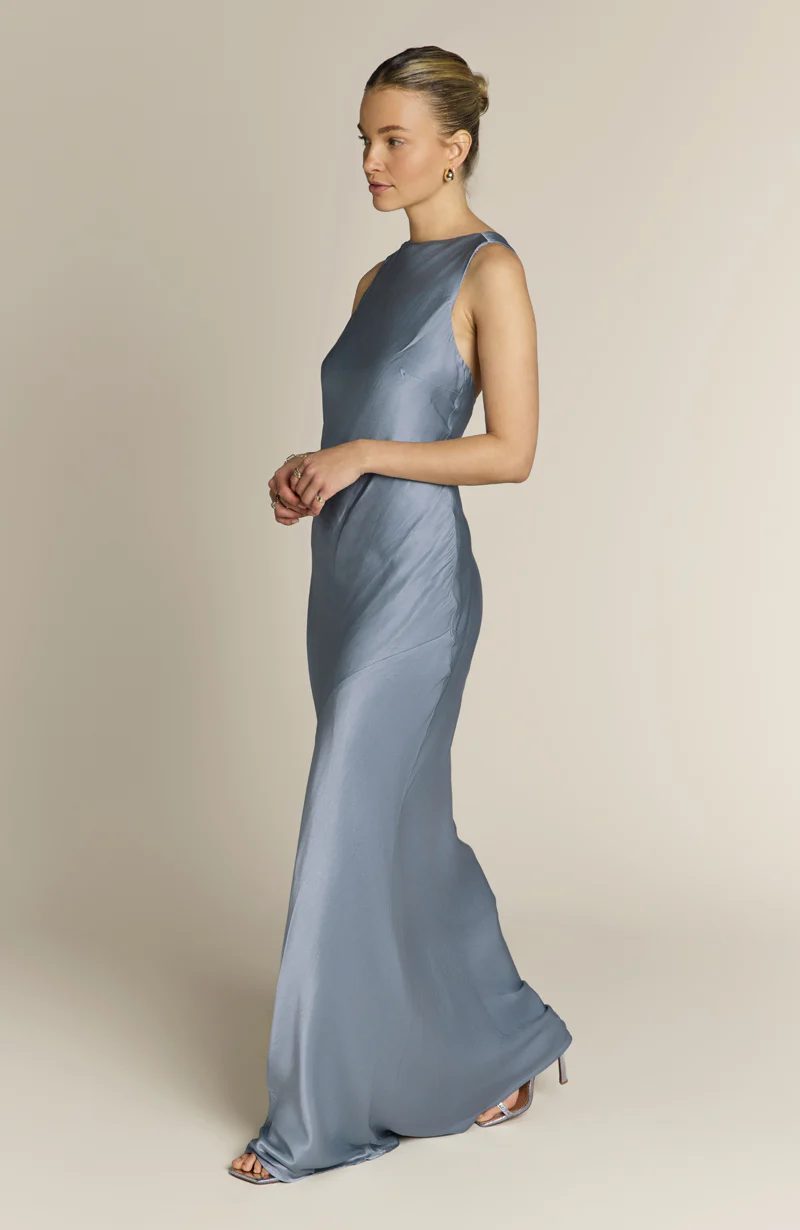 Paris Dress in Pale Blue Satin - Image 5