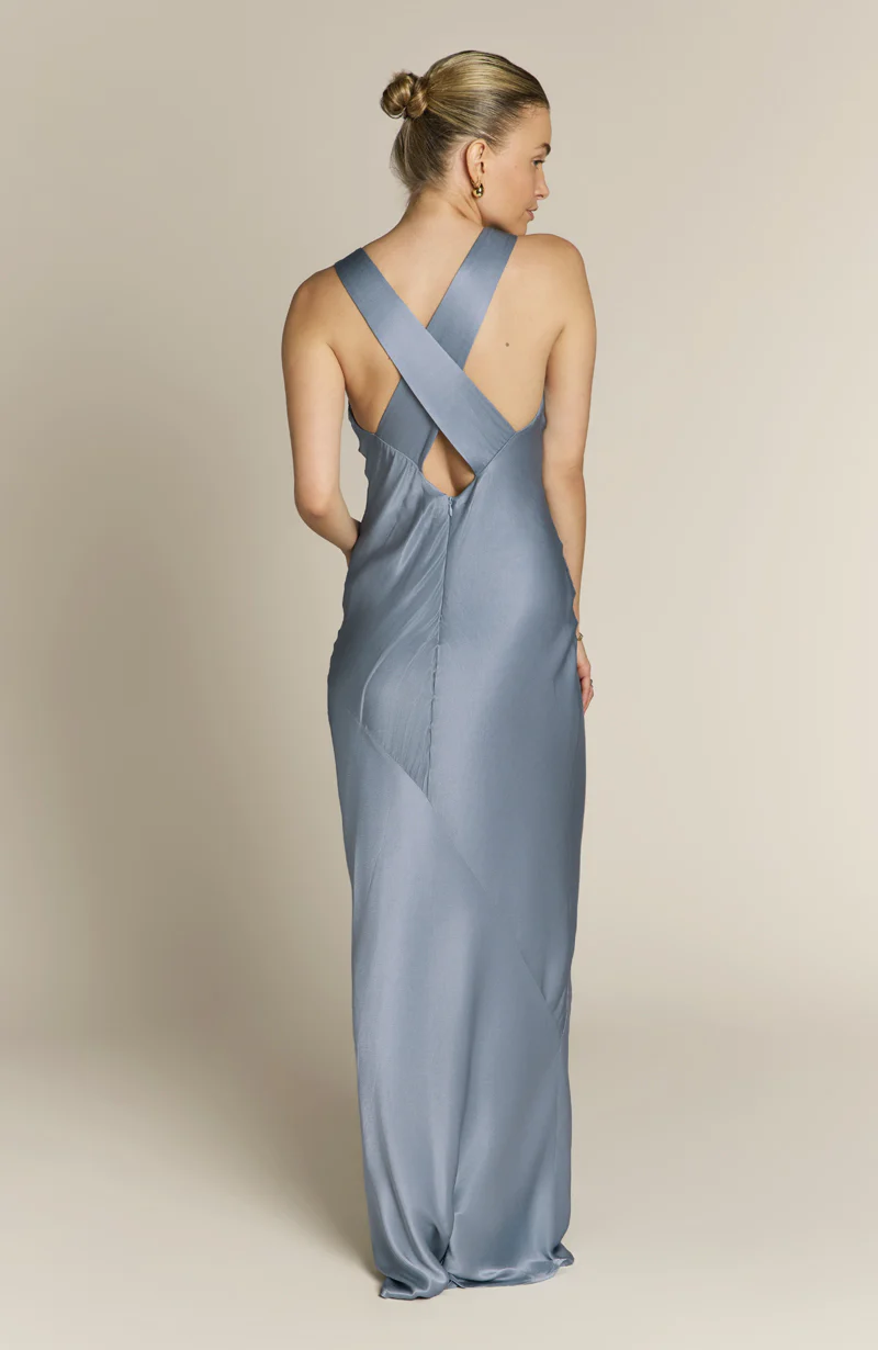 Paris Dress in Pale Blue Satin - Image 7
