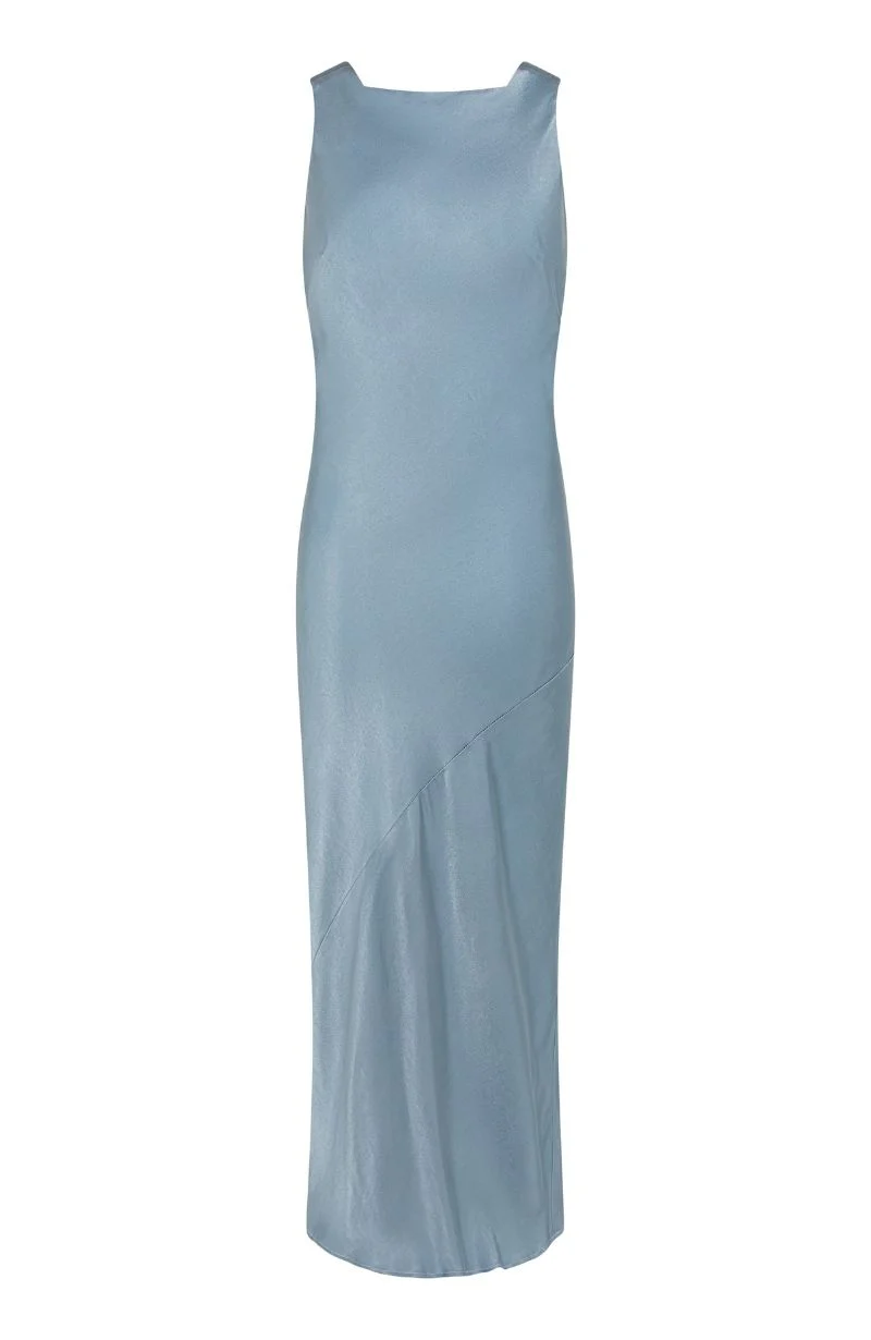 Paris Dress in Pale Blue Satin - Image 9