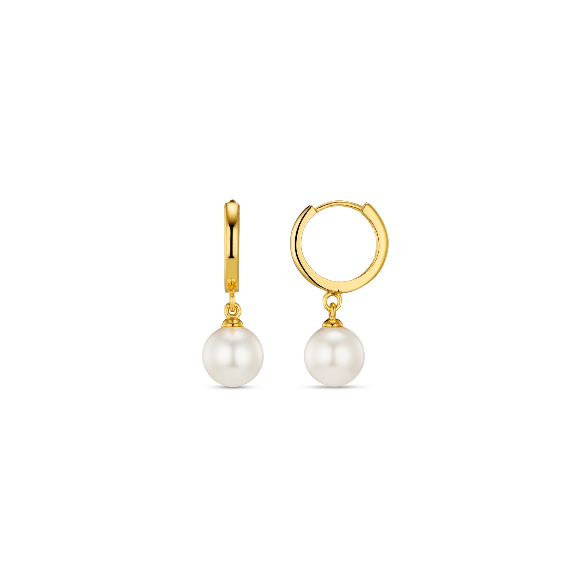 Pearl Drop Huggie Hoop Earrings - Gold