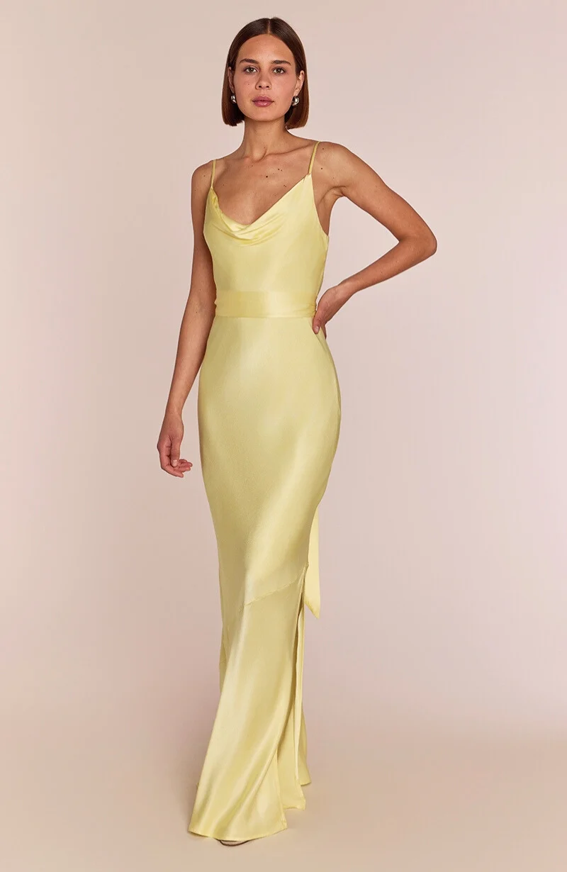 Pollenca cowl neck Dress in Lemonade Yellow - Image 3