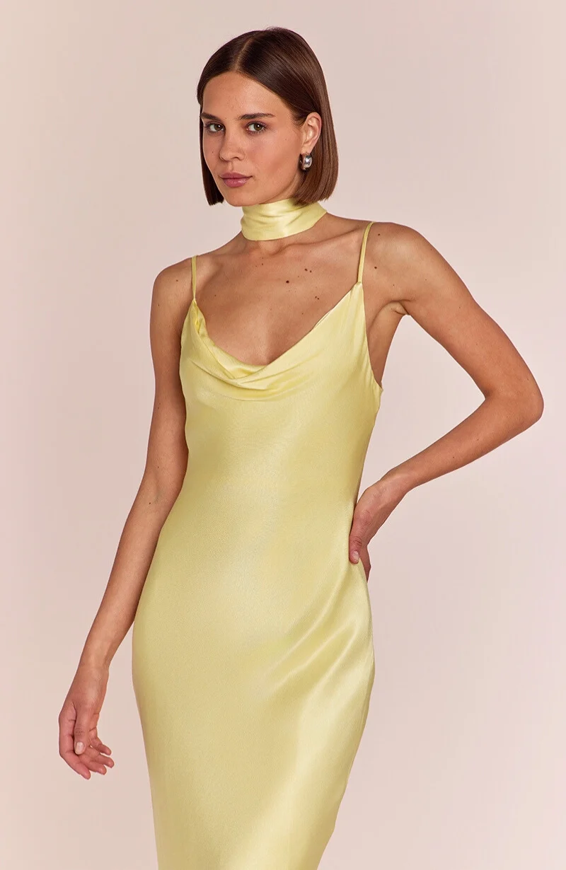 Pollenca cowl neck Dress in Lemonade Yellow - Image 4