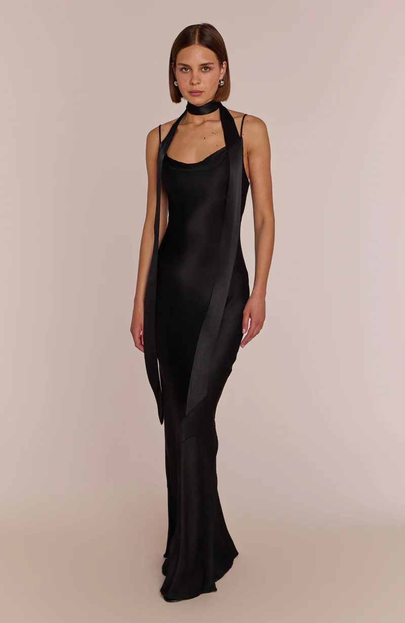 Pollenca Dress in Black Viscose Satin - Image 4