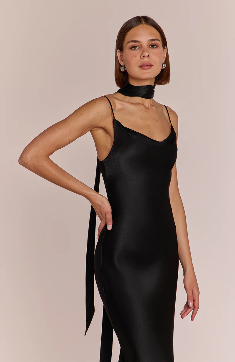 Pollenca Dress in Black Viscose Satin - Image 6