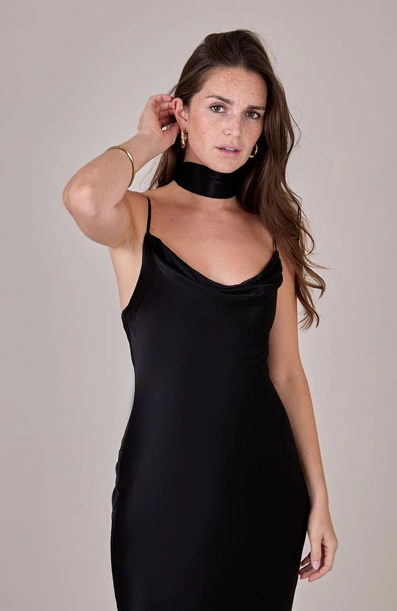 Pollenca Dress in Black Viscose Satin - Image 7