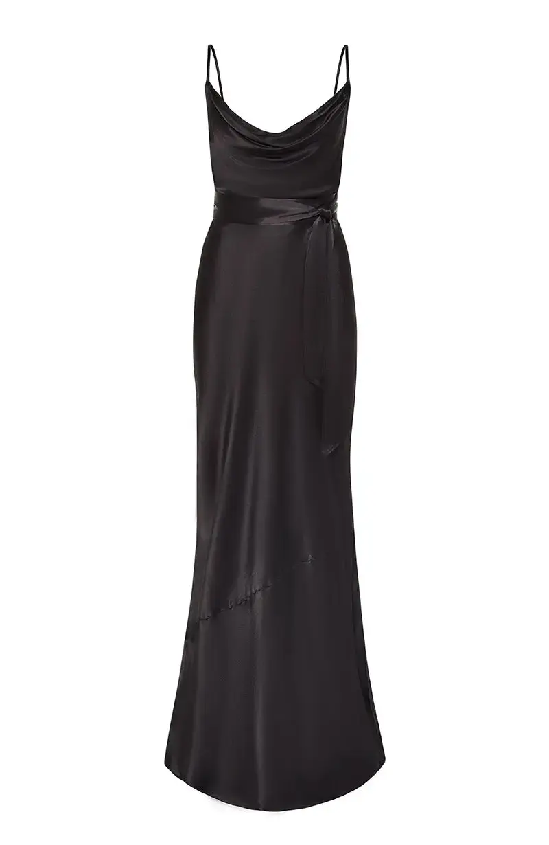 Pollenca Dress in Black Viscose Satin - Image 8