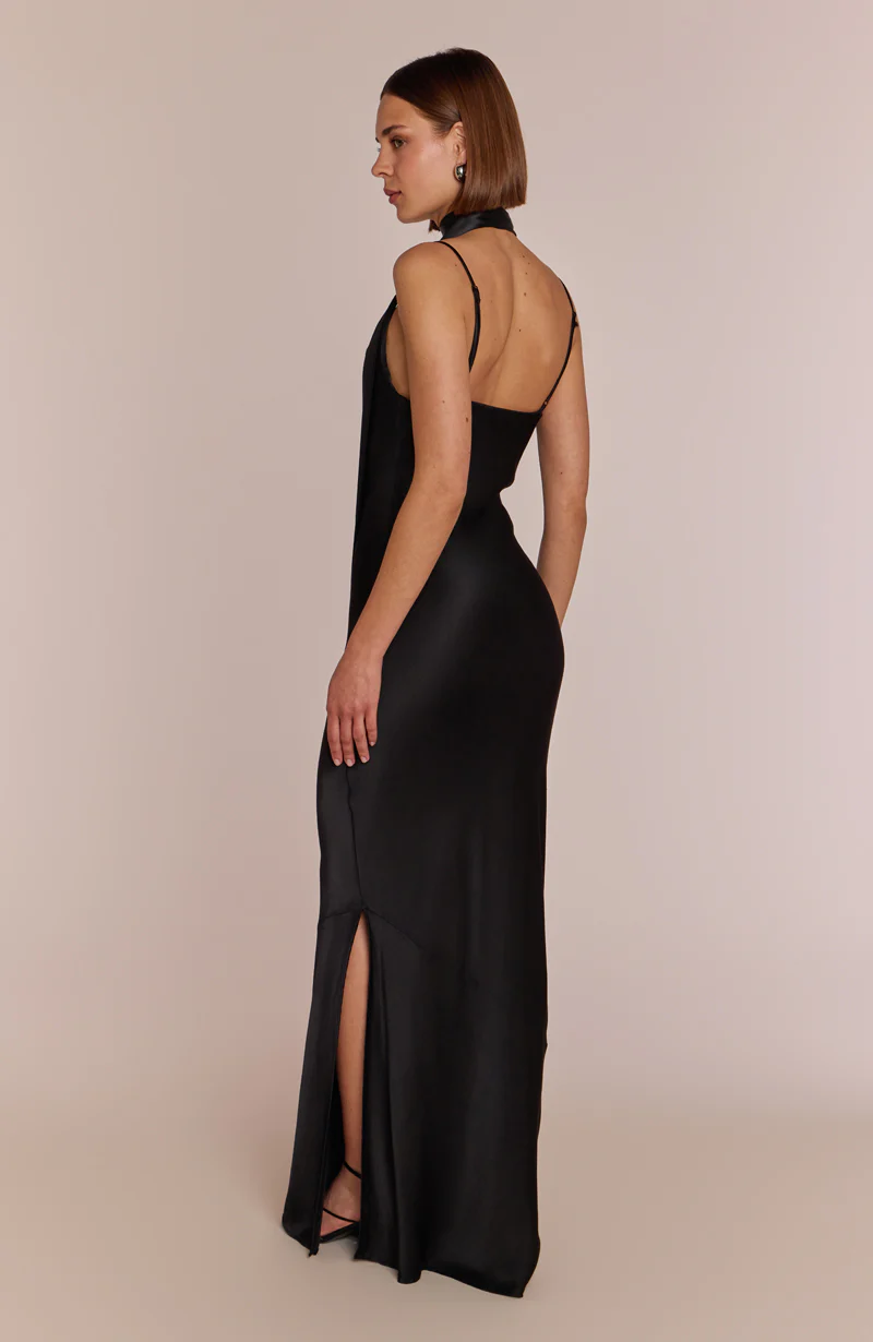 Pollenca Dress in Black Viscose Satin - Image 9