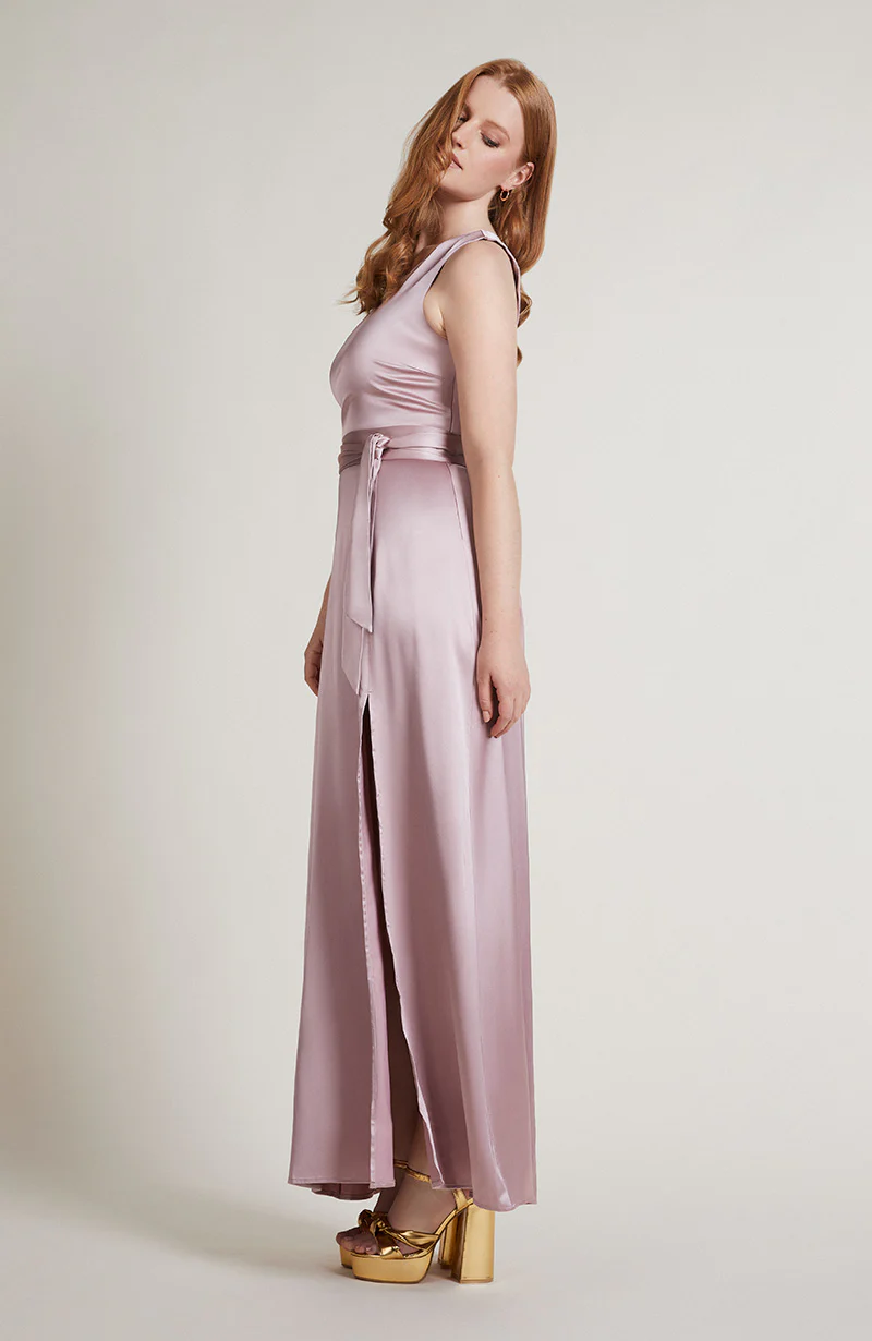 Porto Dress in Rose Pink Satin - Image 3