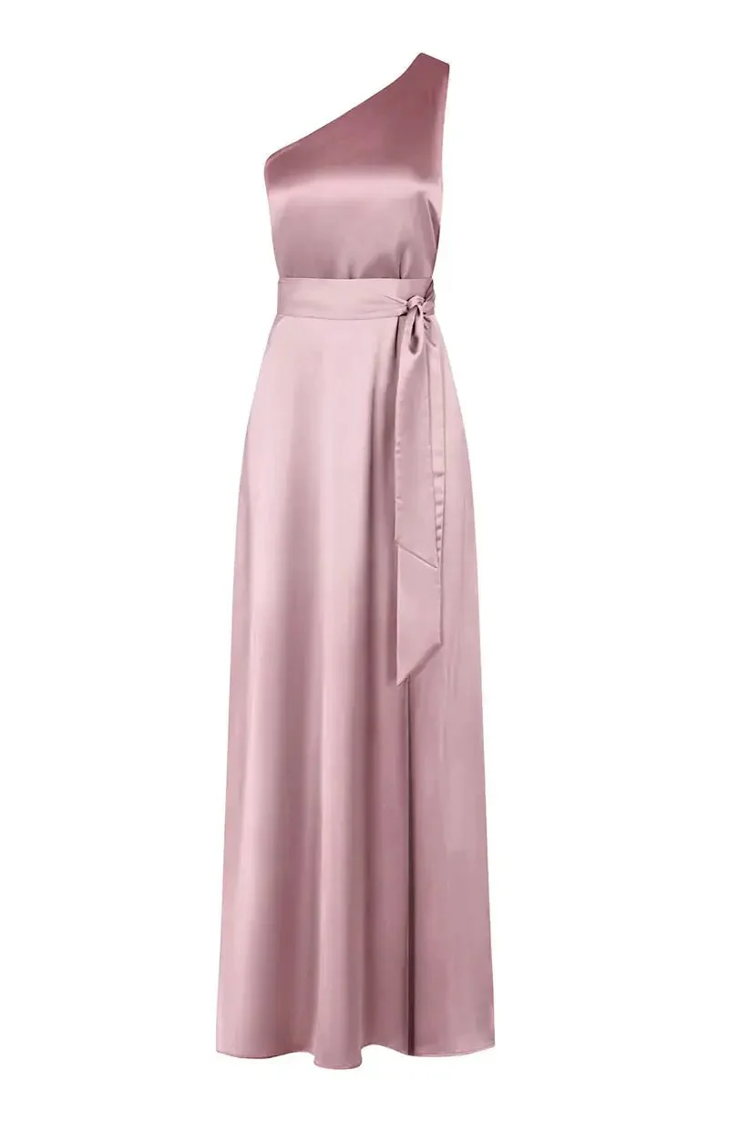 Porto Dress in Rose Pink Satin - Image 4