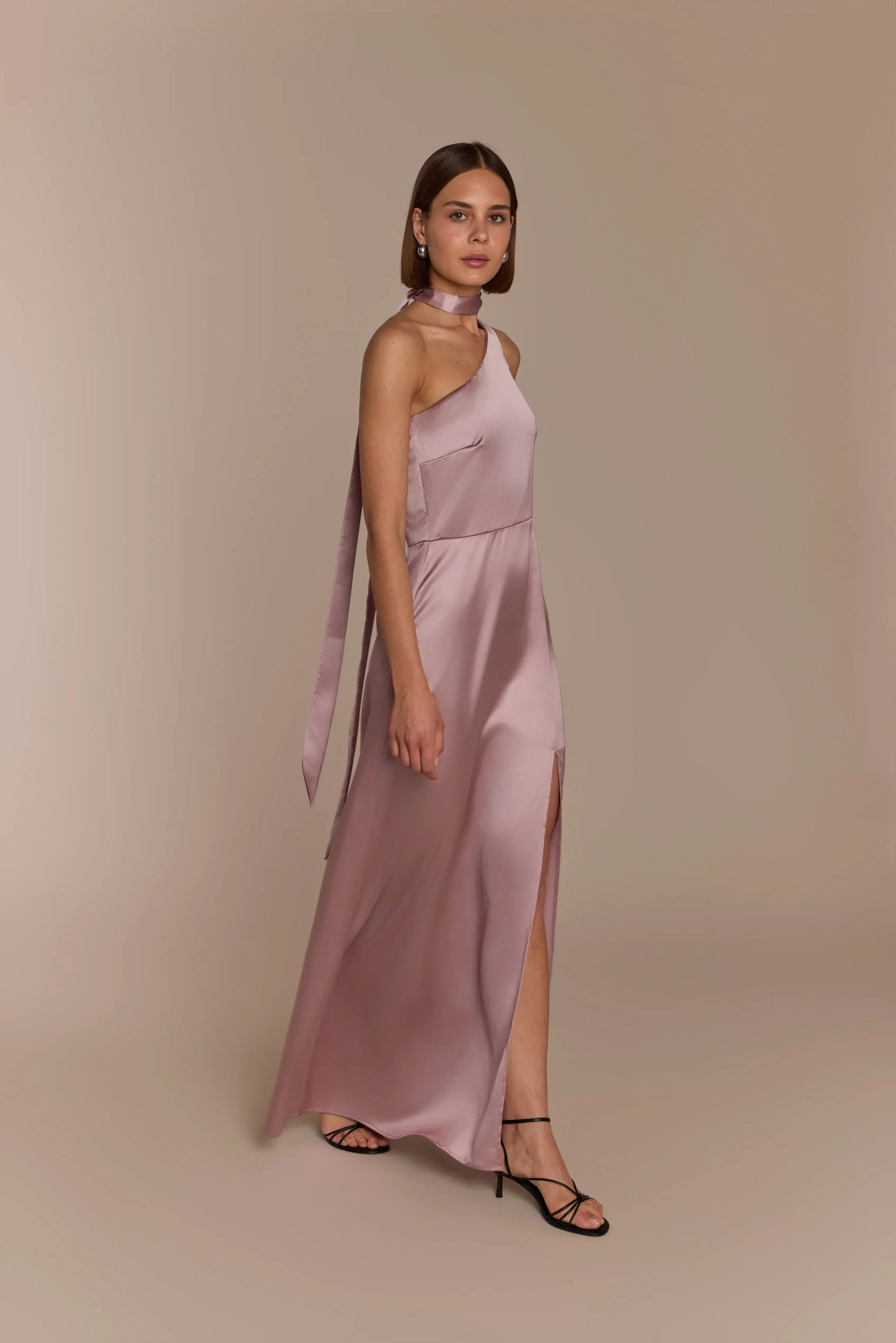 Porto Dress in Rose Pink Satin - Image 5