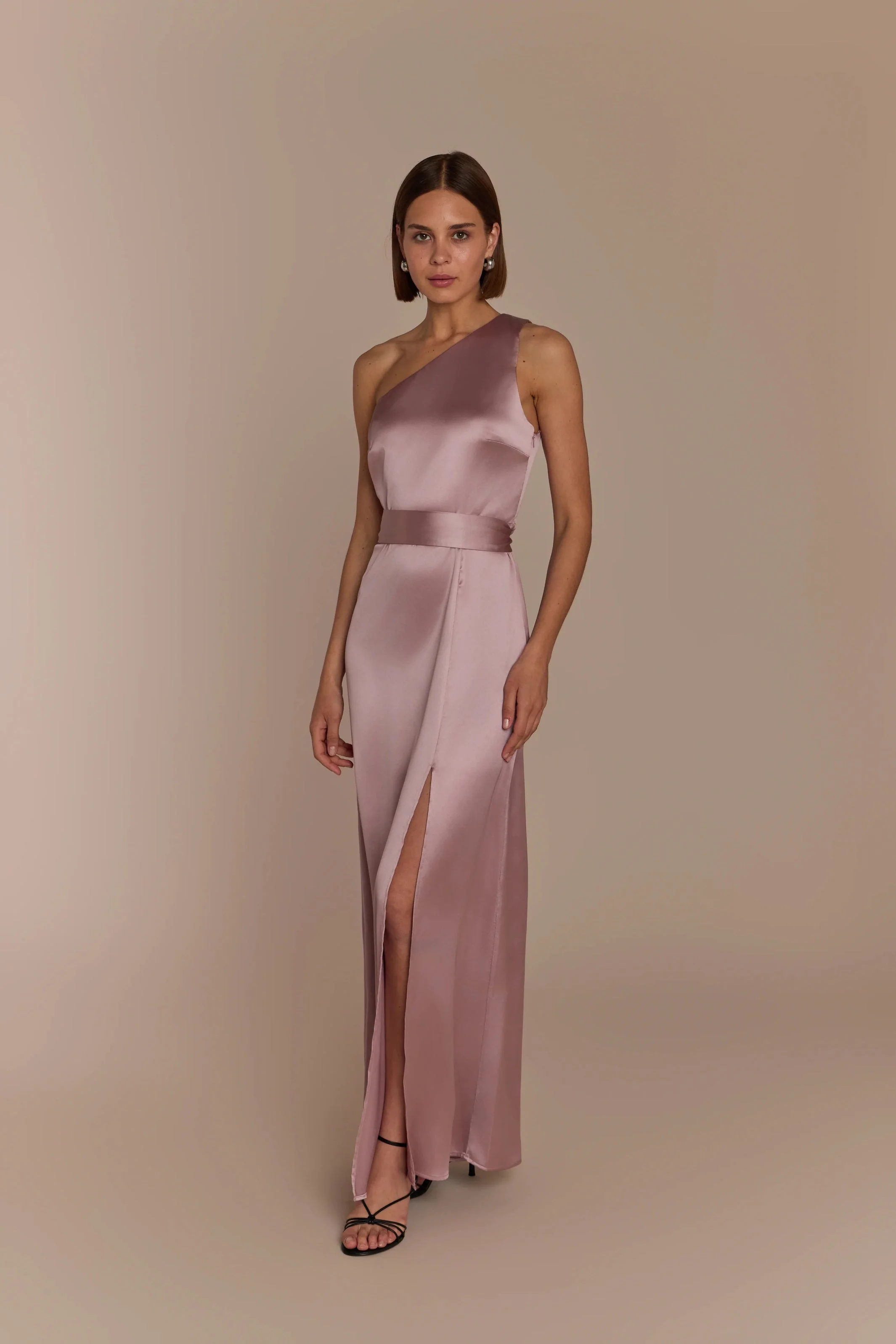 Porto Dress in Rose Pink Satin - Image 6