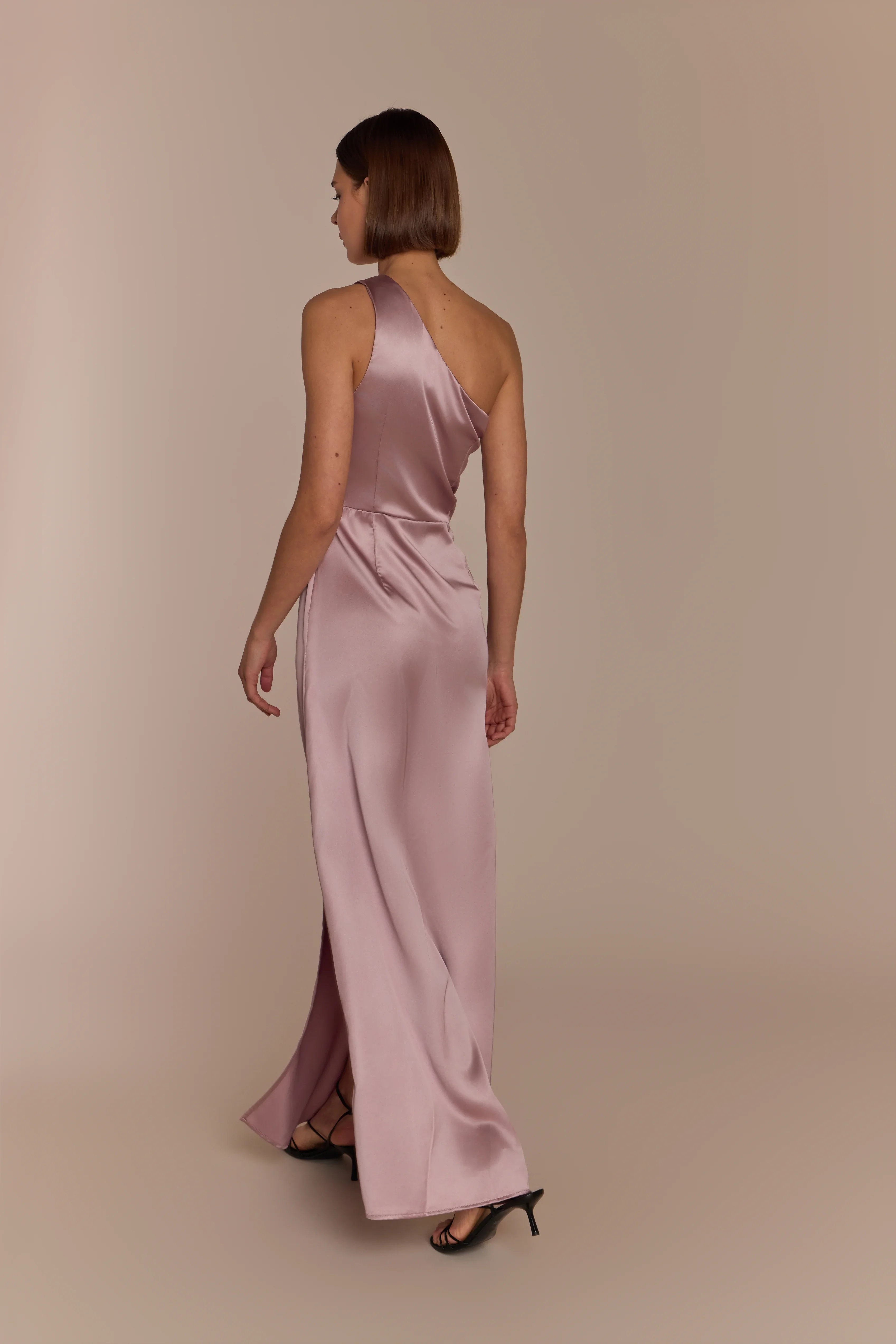 Porto Dress in Rose Pink Satin - Image 7